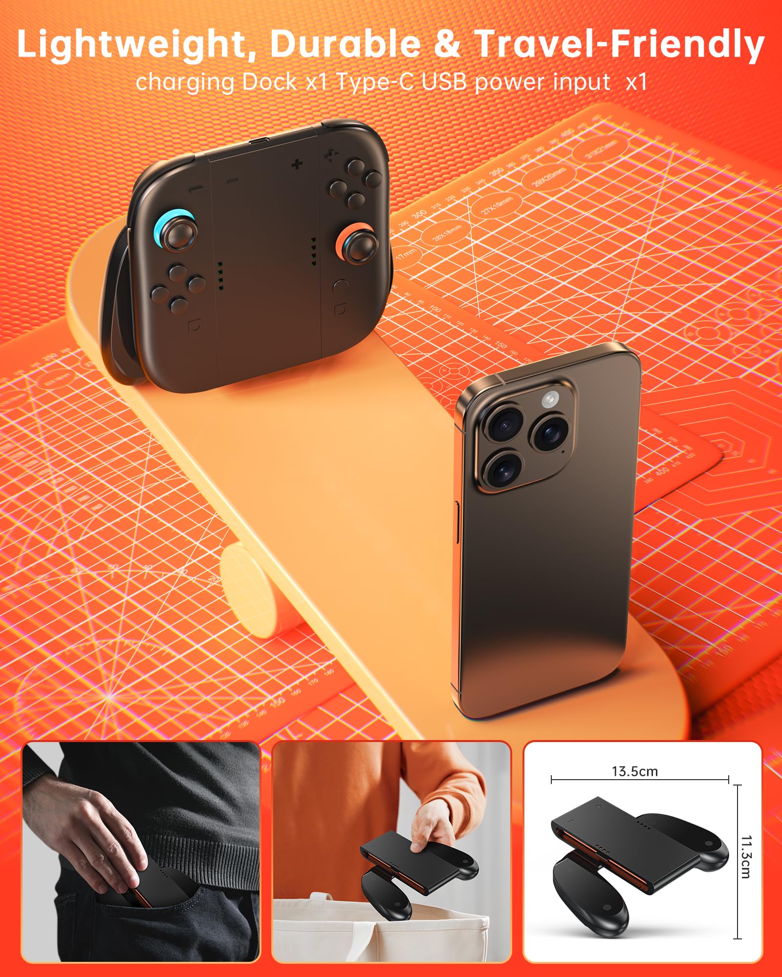 BRONAL Impugnatura di Ricarica JoyCon Switch 2 con Batteria da 2000 mAh, Supporto di Ricarica Play & Charge per Controller Joycon 2, Impugnatura Wireless Portatile NS2 con Indicatori