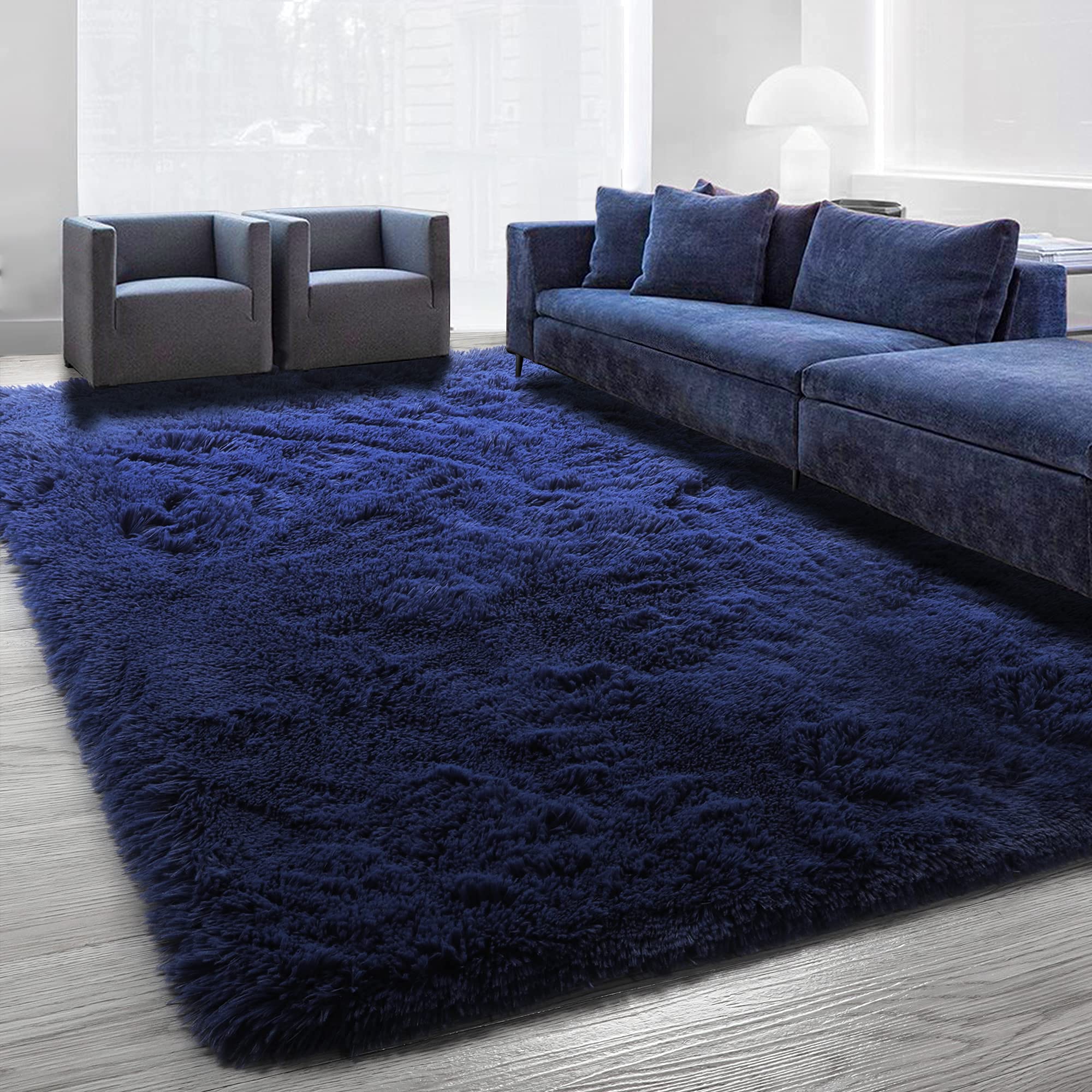 Fluffy Rug for Living Room Bedroom Dark Navy Blue 6 x 9 Inch Plush Rug for Playroom Soft Shaggy Rug — image 1