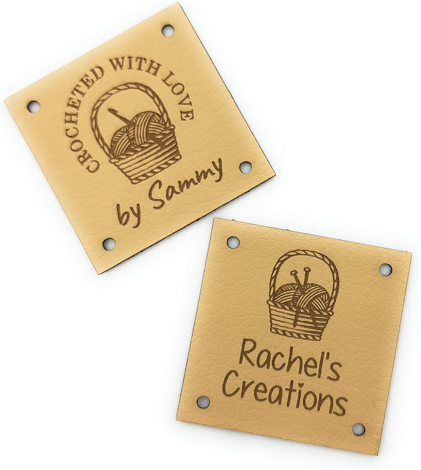 Faux leather labels for handmade items, vegan leather tags, personalized crochet labels, custom knitting labels, sewing labels, crochet tags, various sizes shapes images to choose from, set of 25 pc