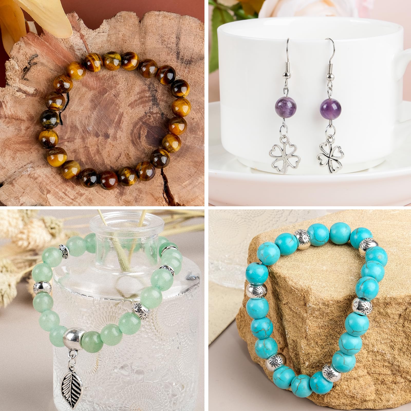 ARTESTAR 8mm Perline Braccialetti Kit,Perle Gioielli Naturali per Braccialetti Collane,Kit Braccialetti Fai da Te Creativo Adulti Bambini
