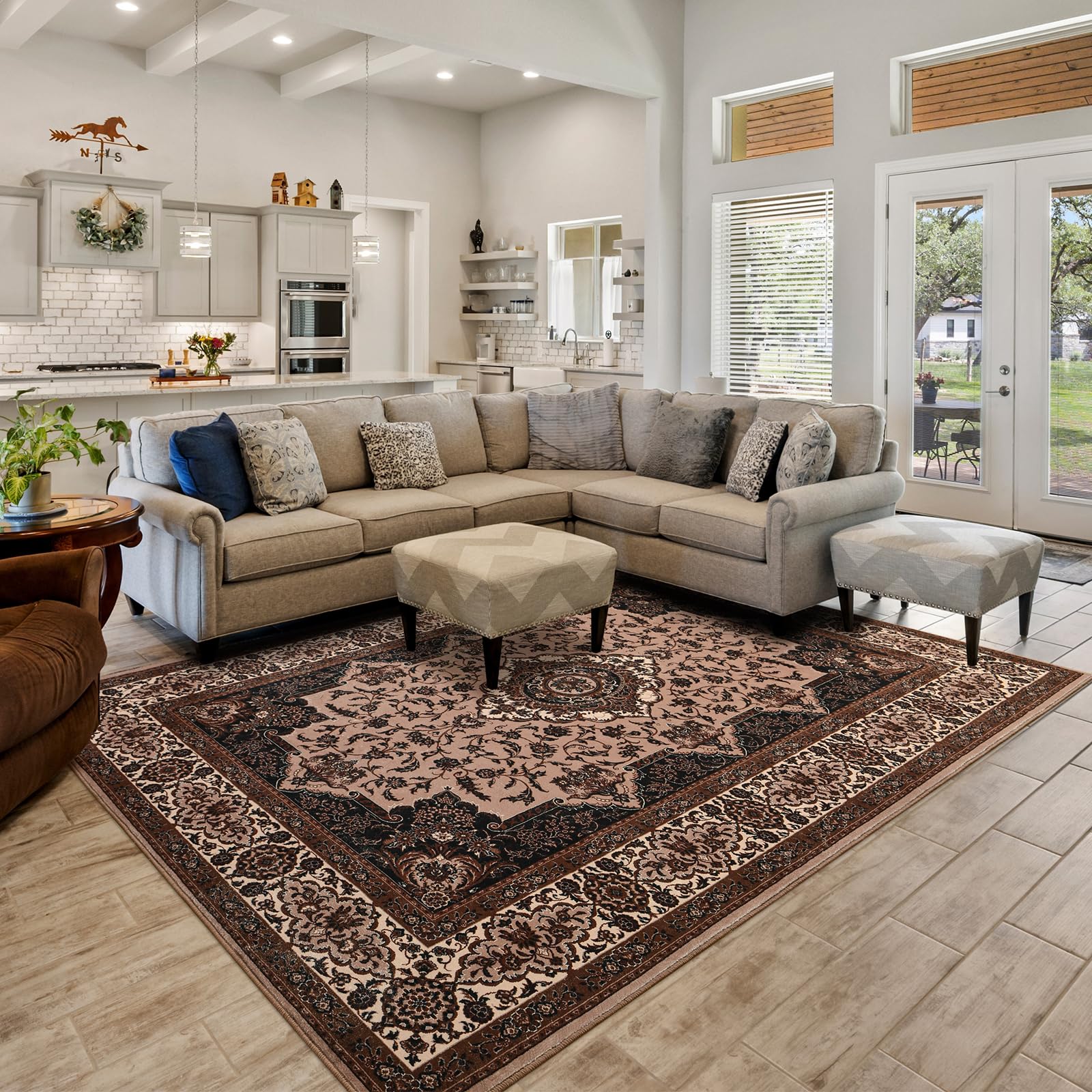 Rtizon Area Rug for Bedroom, 4x6Ft Washable Brown Living Room Rugs, Non-Slip Vintage Carpet for Dorm Office Dining Room Farmhouse Entryway Hallway