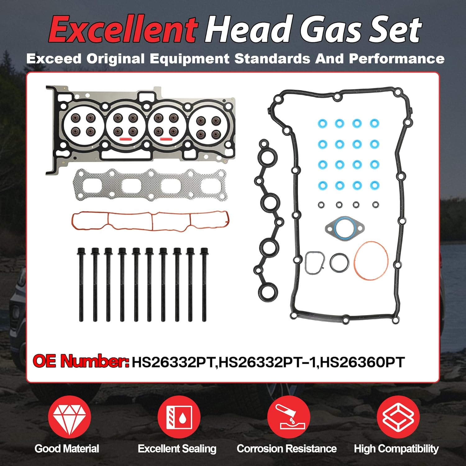 ED3 2.4 Cylinder Head Gasket Kit with Connecting Rod & Piston Ring Set Fit for Chrysler 200 Sebring Dodge Avenger Caliber Journey Jeep Compass Patriot ED3 2.4L 2007-2017 Replace# HS26332PT 5191340AA