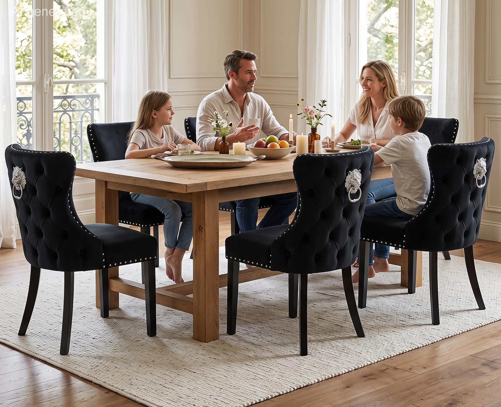chairus 2PCS Sillas de Comedor con Decoración de León, Negro