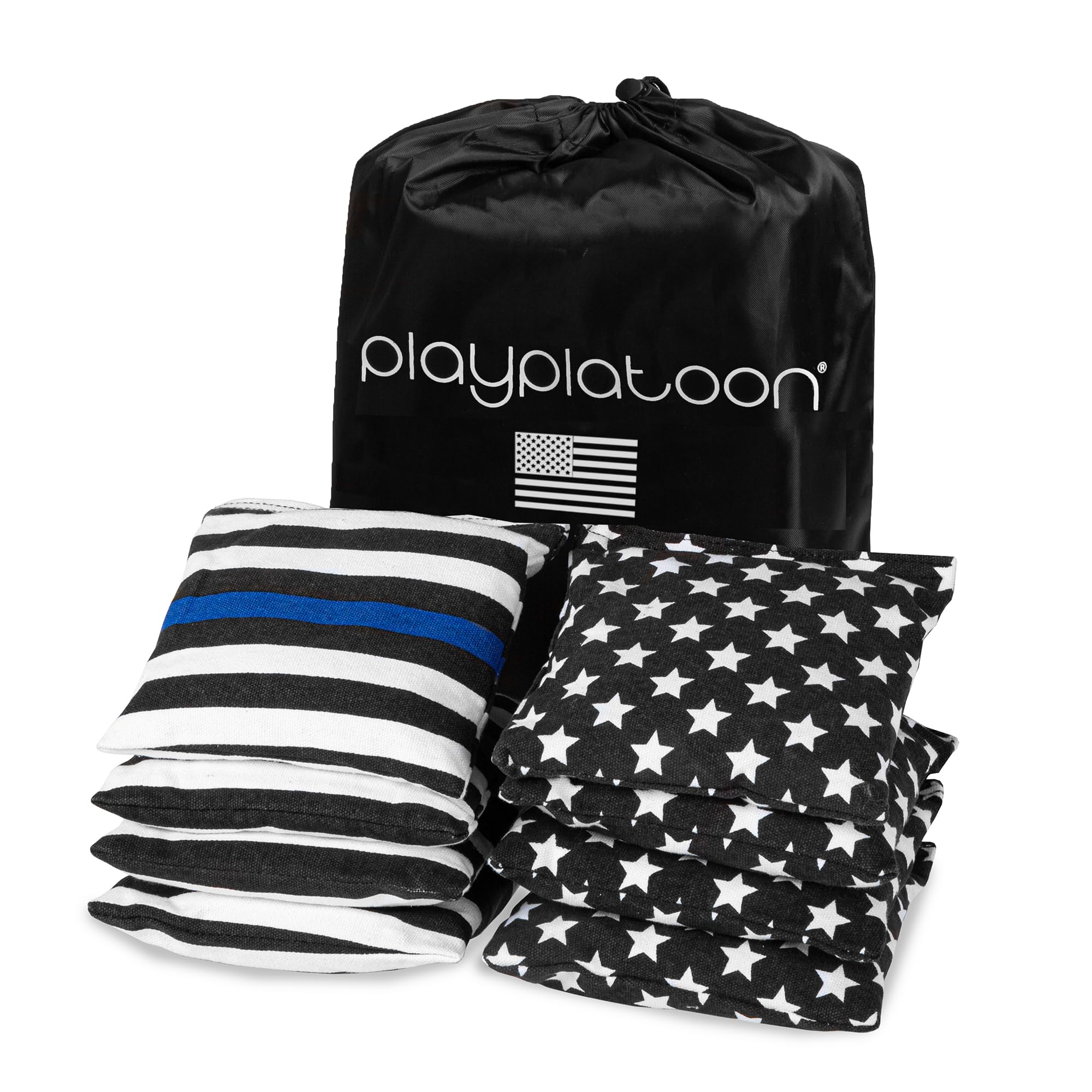 Weather Resistant Cornhole Bean Bags Set of 8 - Regulation Size & Weight - Thin Blue Line American Police Flag Corn Hole Bags
