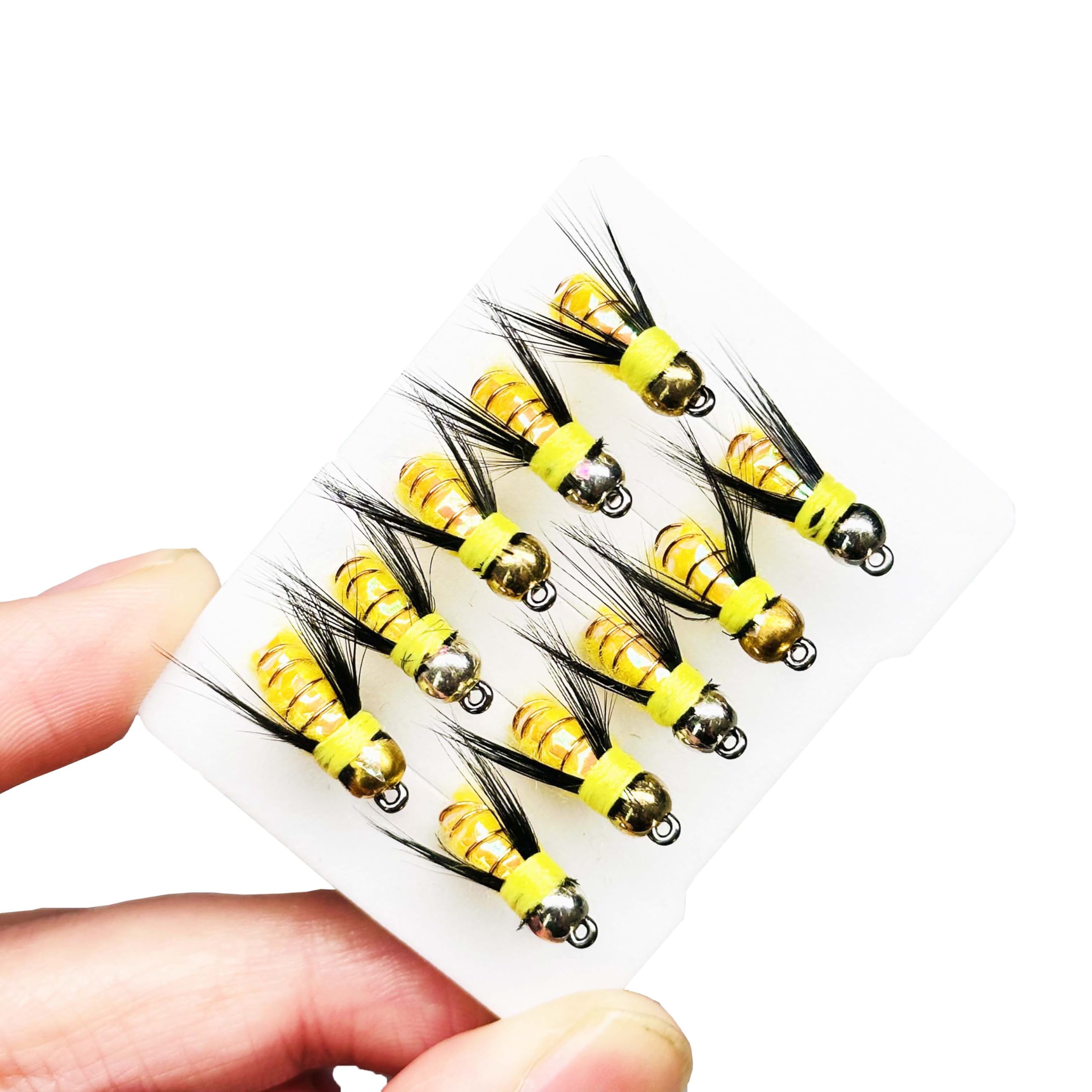 Qitewwrme 10Pc Fishing Lure #8 Bright Colors Brasshead Bionics Humpy Fly Nymph Wet Flies Insect Bait Pike Trout Salmon Bass Fly Fishing Flies (Yellow)