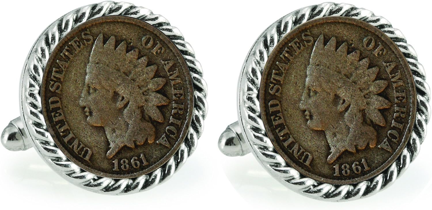 Civil War Indian Head Penny Rope Bezel Coin Cuff Links | United States Coins | Men's Cufflinks | Over 100 Years Old