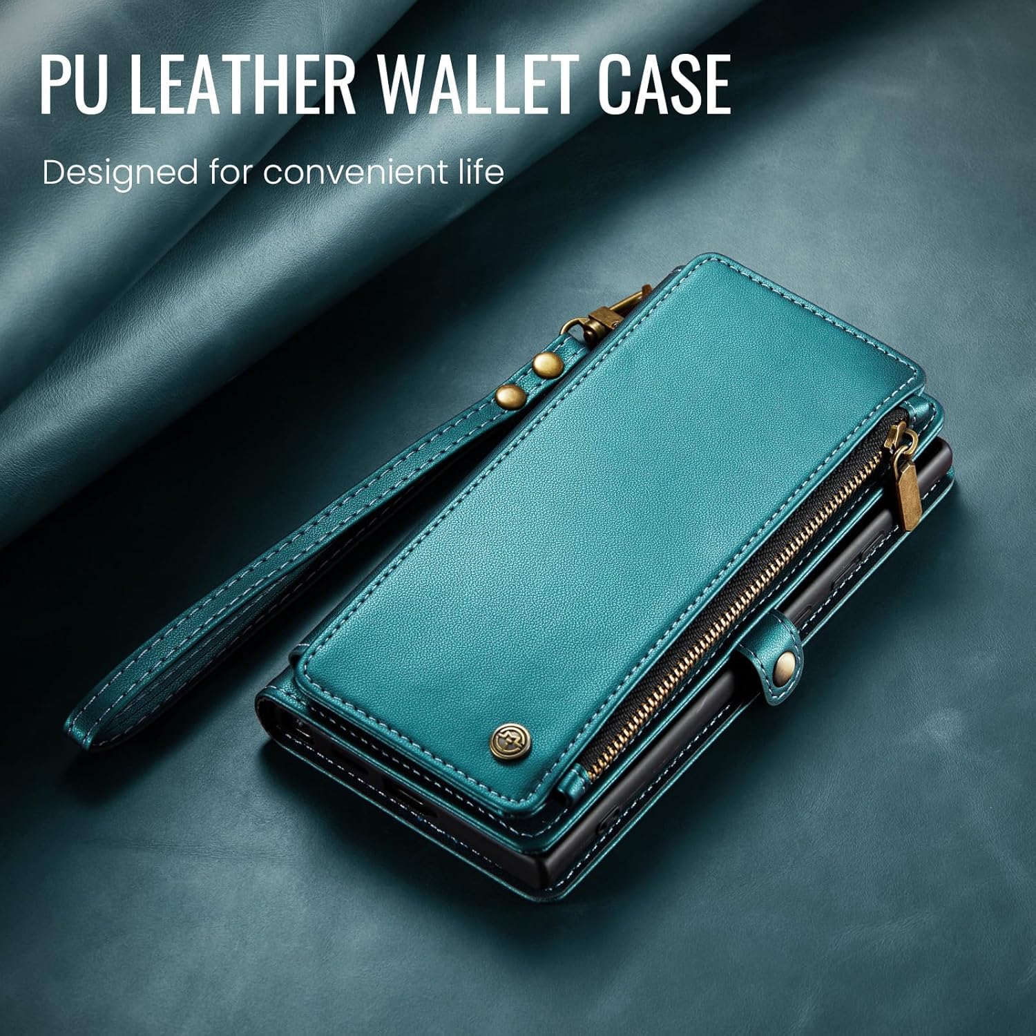 Defencase Compatible with Galaxy A16 5G Case Wallet with RFID Blocking Card Holder for Women Men, PU Leather Magnetic Snap Flip Zipper Strap Wallet Phone Case for Samsung Galaxy A16/ 5G, Blue Green - Image 7