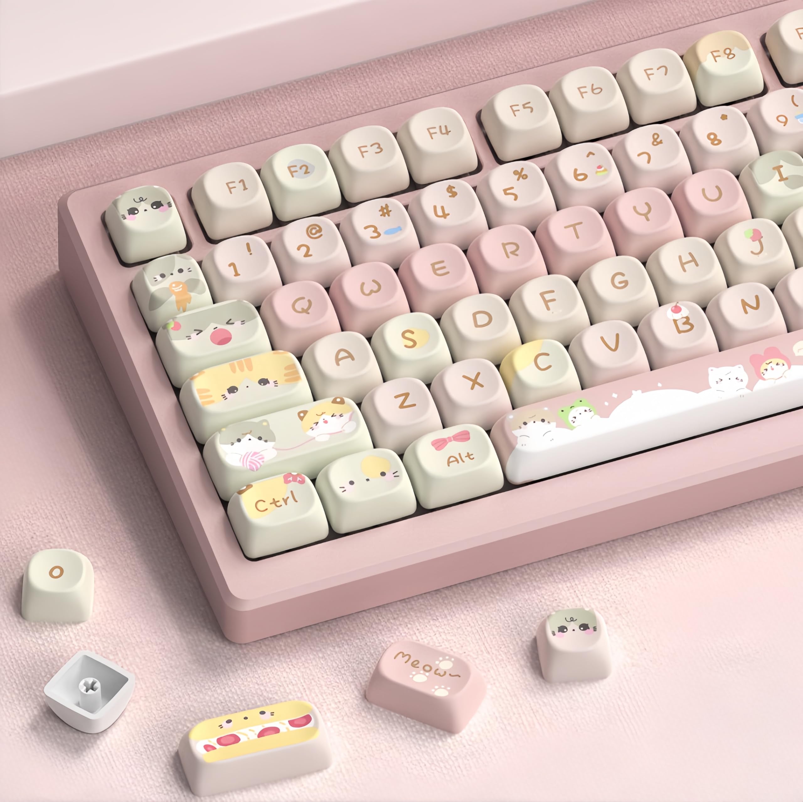 dagaladoo PBT Keyboard keycaps,Pink moa keycaps,Cute Meow