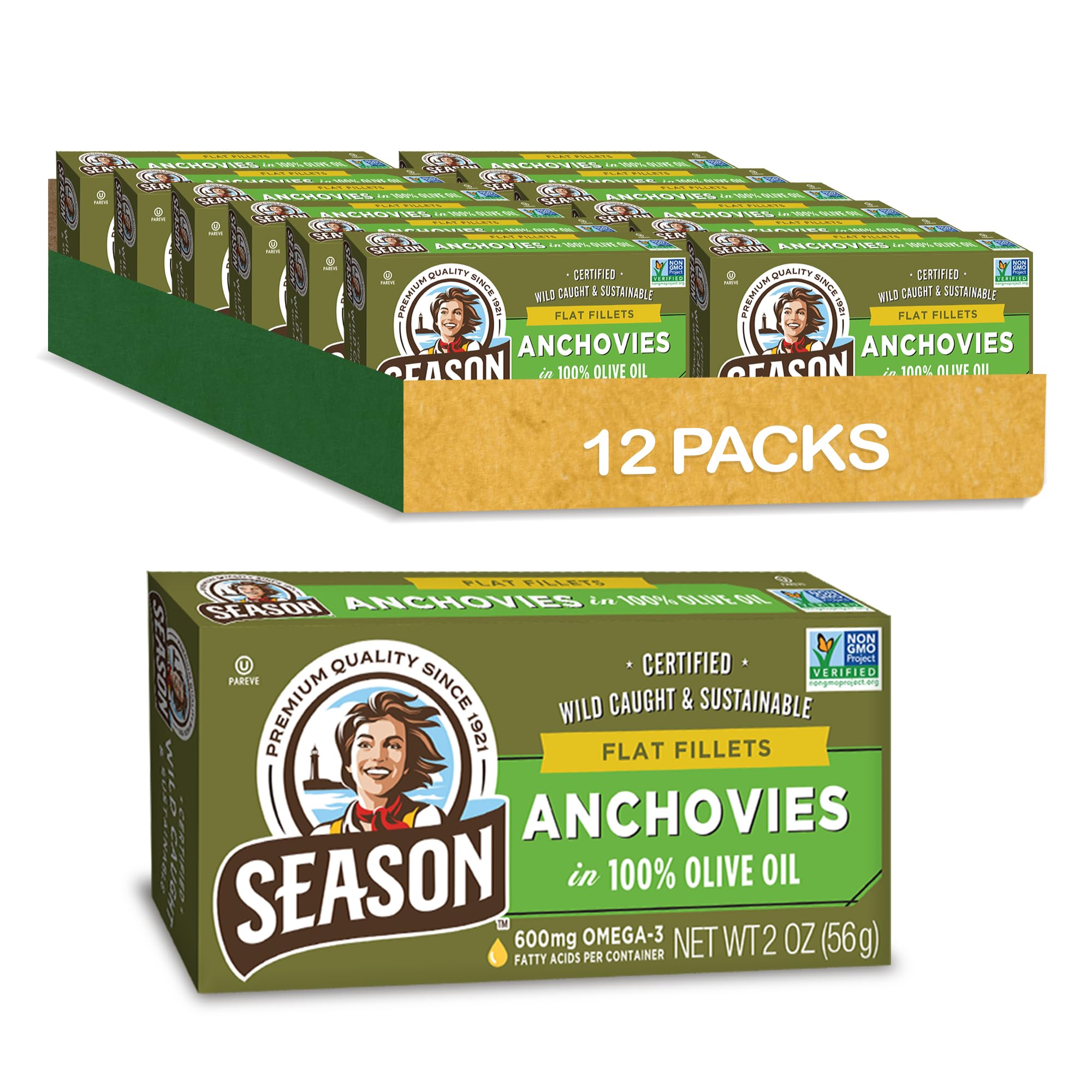 Season Anchovies in Olive Oil - Flat Anchovy Fillets, Wild Caught Fish, Keto ...