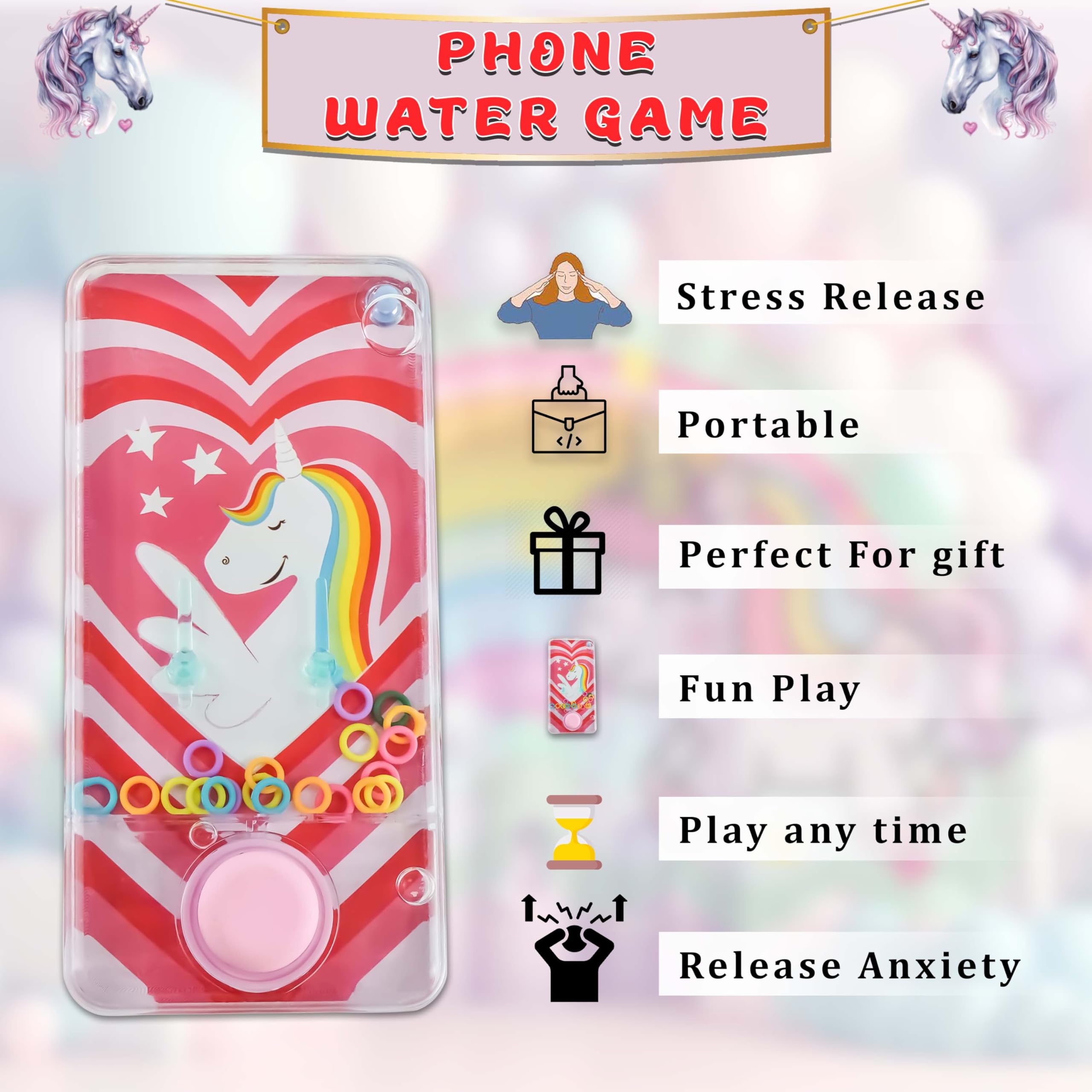 Unicorn Heart Water Ring Toss Game,14cm Handheld Aqua Toy for Kids Stress Relief & Party Favour Fun for Girls Stocking Filler - Image 3