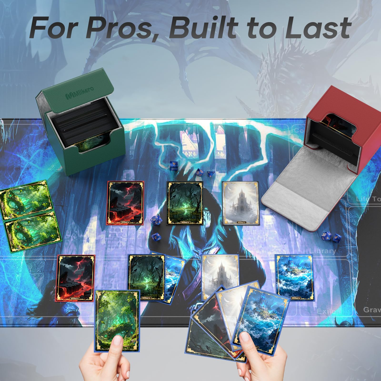 Mlikero Caja de cartas, caja de mazo Commander con capacidad para más de 100 tarjetas de doble manga con divisor, caja de tarjetas de cierre magnético de cuero para MTG, TCG (verde)