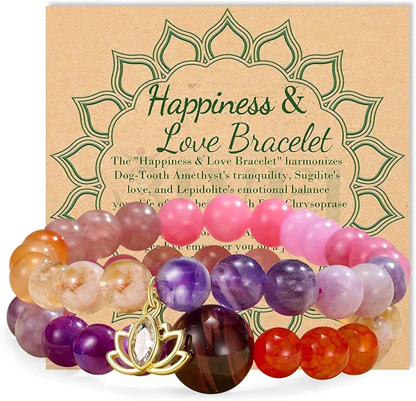 Bivei Beaded Bracelets for Women with Lotus Charm Healing Gemstone Crystal 7 Chakra Bracelet Natural Stretch Bracelets Set for Women Yoga Meditation Anxiety Stress Relief Jewelry