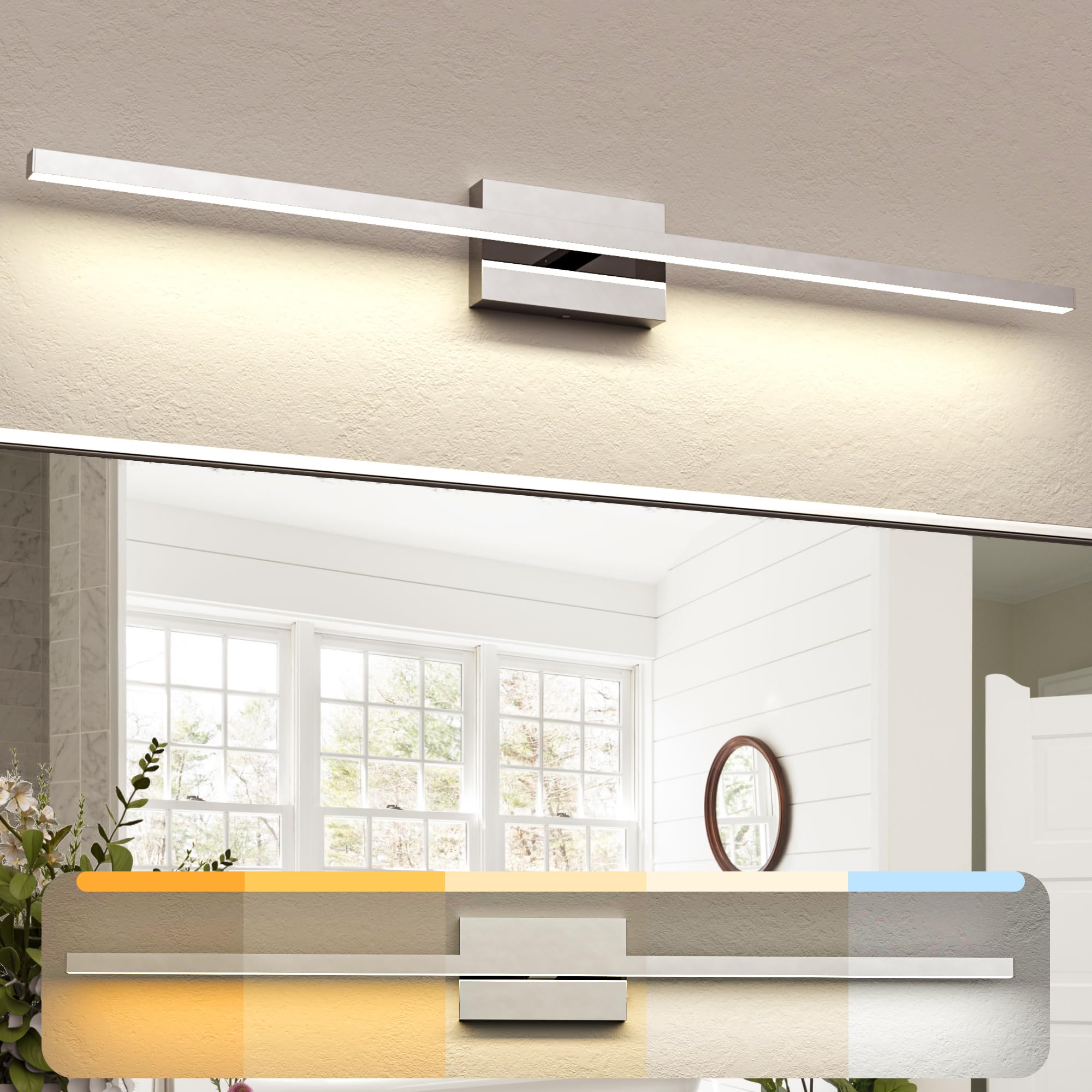 NIORSUN 39.4 inch Chrome Bathroom Vanity Light, 24W 5CCT Dimmable LED Bathroom Lighting Fixtures Over Mirror, Modern Vanity Lights for Bathrooms Restroom Mirror- ETL Certified