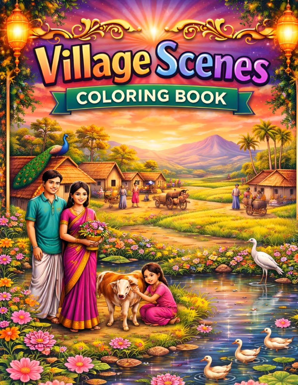 Village Scenes Coloring Book for All Ages: Relaxing Countryside Landscapes, Rural Life, Farm Animals and Peaceful Nature Designs for Kids, Teens and Adults