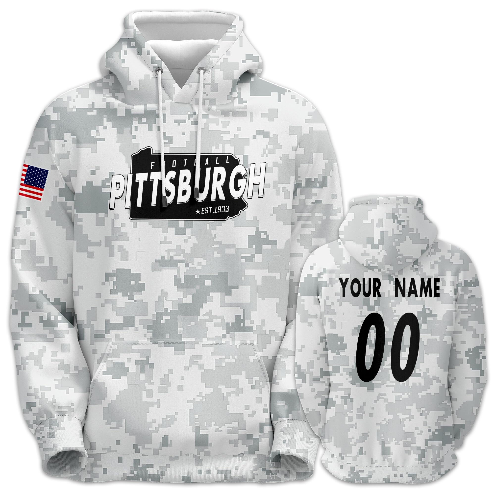 DDJAM 2024 Custom Men's Hoodie White Camo Football City Fans Gifts for Men Youth Pullover Hooded Sweatshirt Name & Number