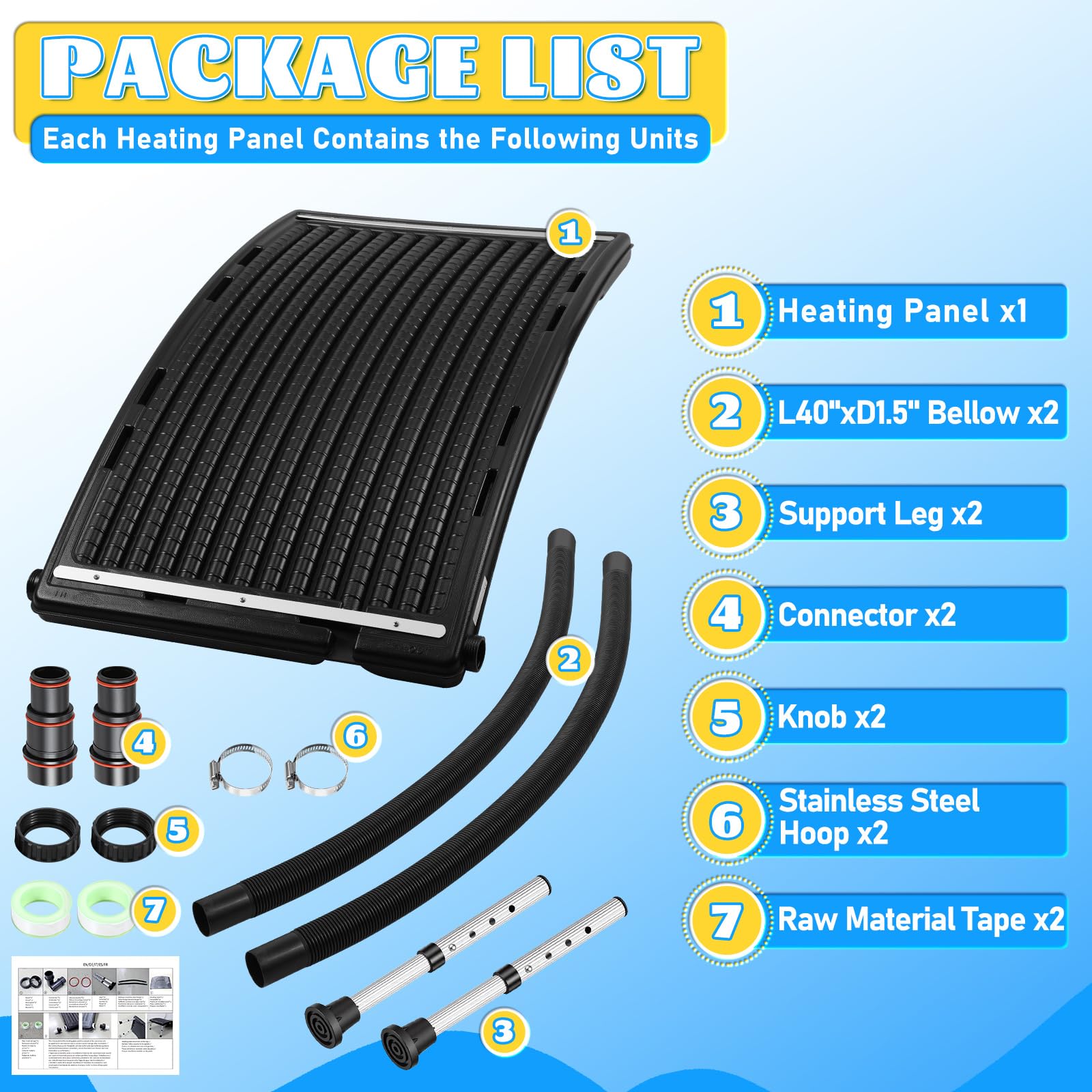 𝐈𝐒𝐎𝐈𝐒𝐋 Solar Poolheizung, Upgrade Solarkollektor 110 x 65 x 35cm Höhenverstellbar,Solarheizung Pool für Pools bis 10000 L/H,32/38mm Anschluss,Poolheizung Erweiterbar