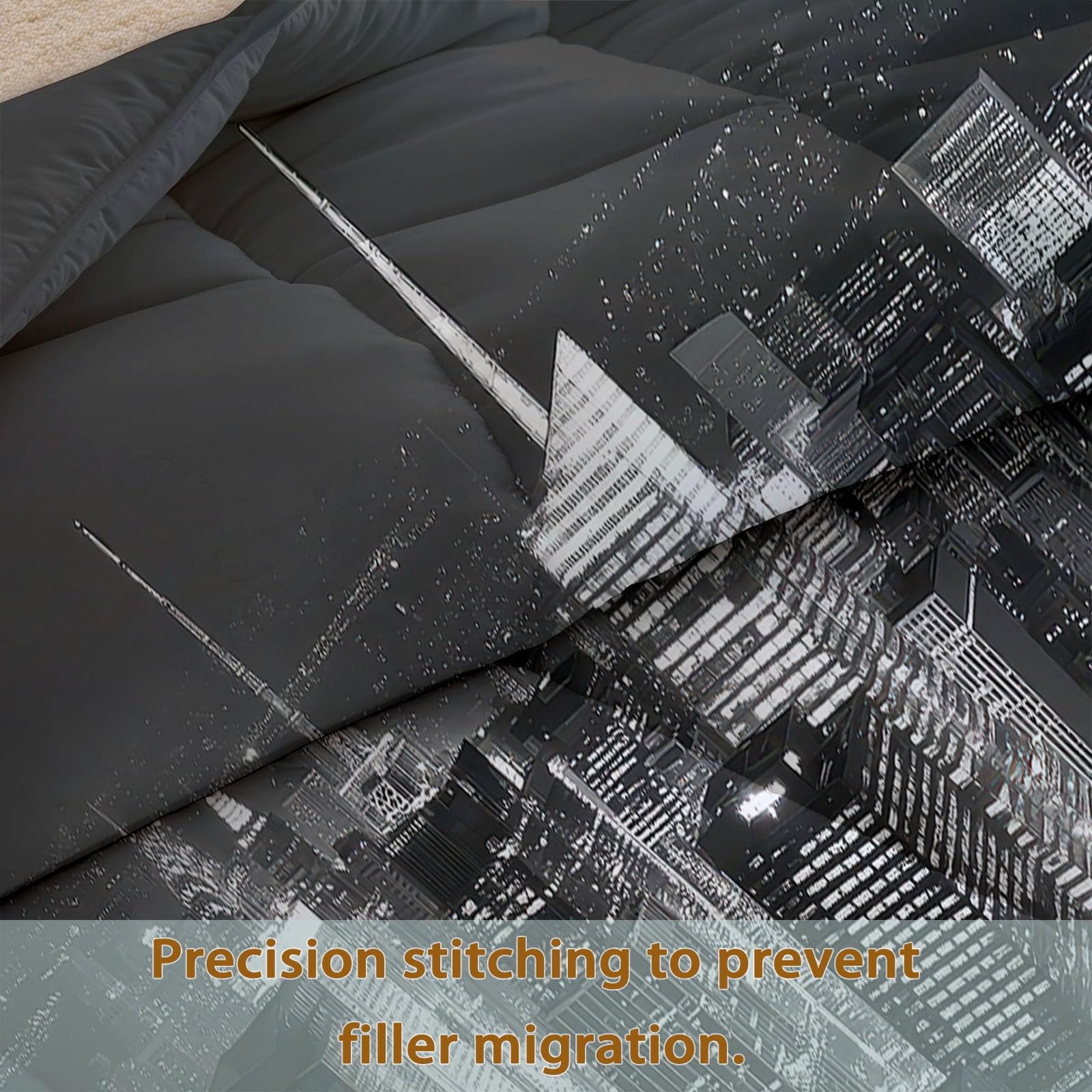 Trapunta Copriletto 150x200 cm Vista Notturna Della Città Grigia Trapuntino 4 Stagioni Stampa 3D, Trapunta Inverno Estivo, Trapuntato Coperta Letto per Adulti Bambini