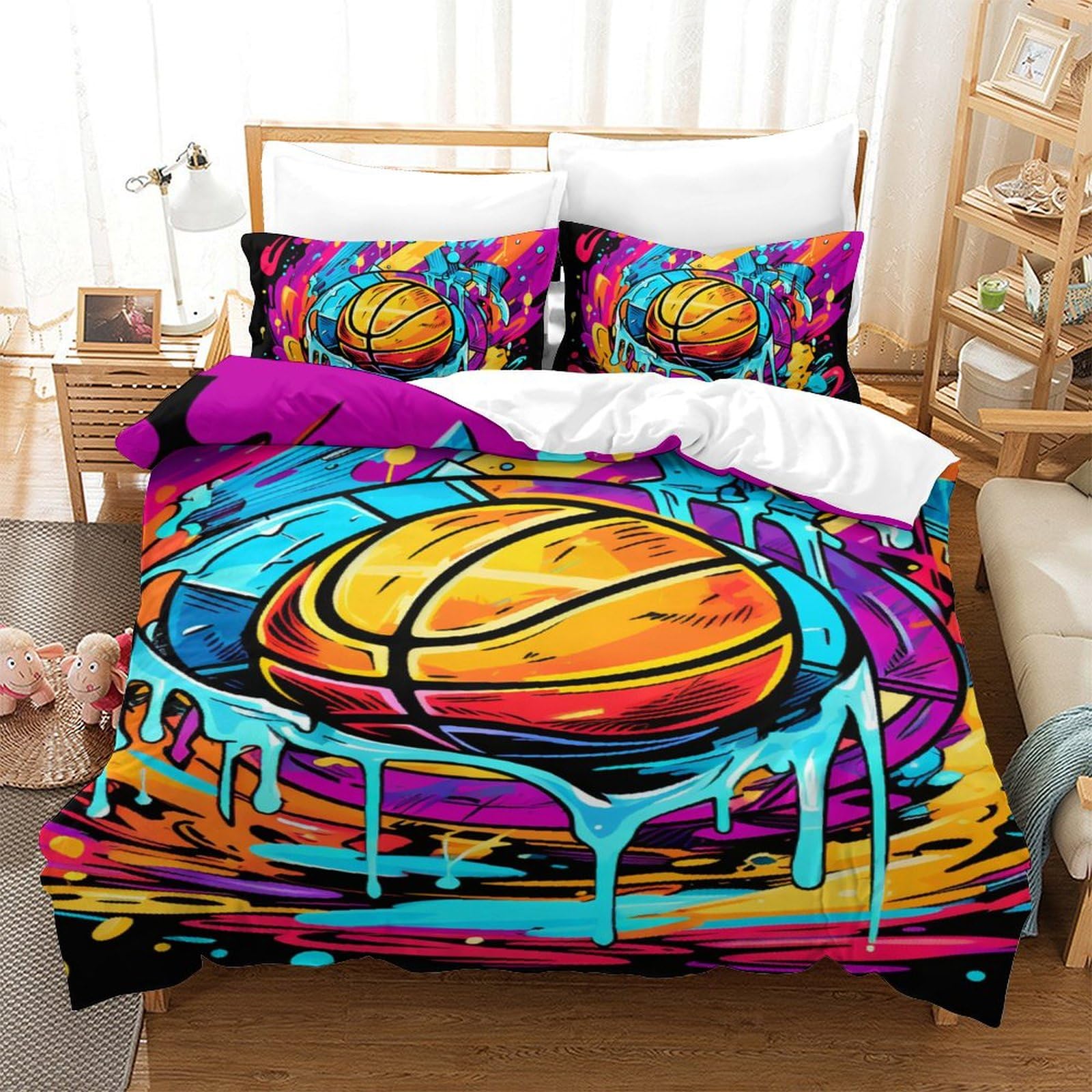 Housse de couette basketball 3D pour lit ado single 140x200 microfibre