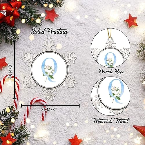 Miniatura 9 de Adornos de Navidad con monograma personalizado, letra A, margarita, floral, acuarela, letra azul, decoración de árbol de Navidad, 3 pulgadas,