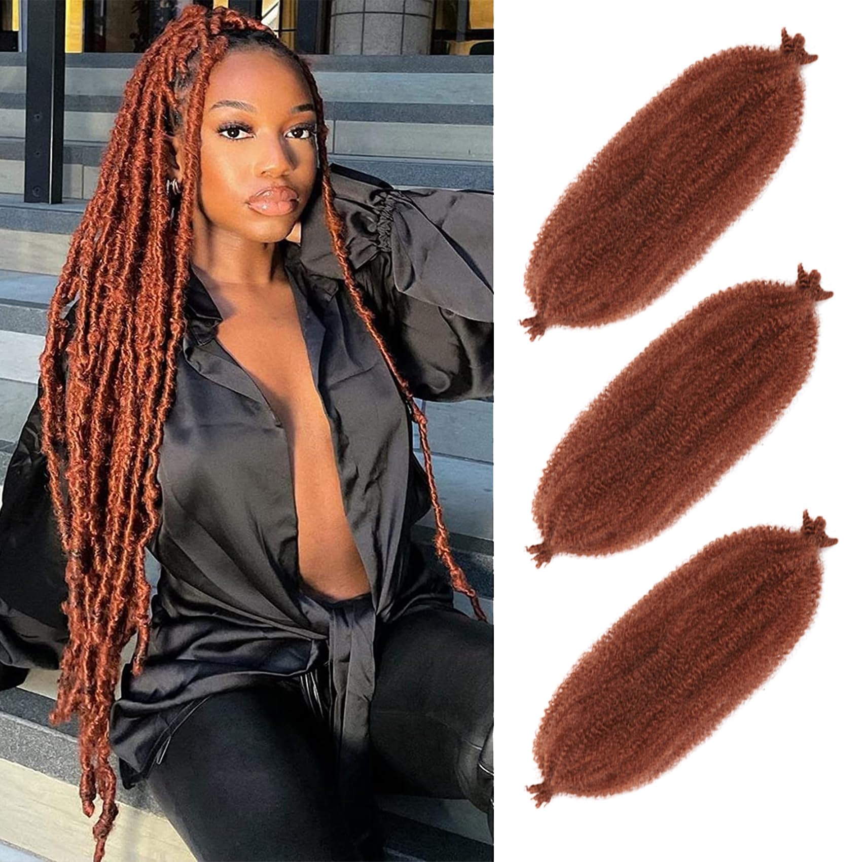 Ginger Marley Hair 18 Inch Kinky Braiding Hair 3 Packs Springy Afro Twist Copper Red Wrapping Hair for Soft Locs, Pre Separated Cuban Twist Hair