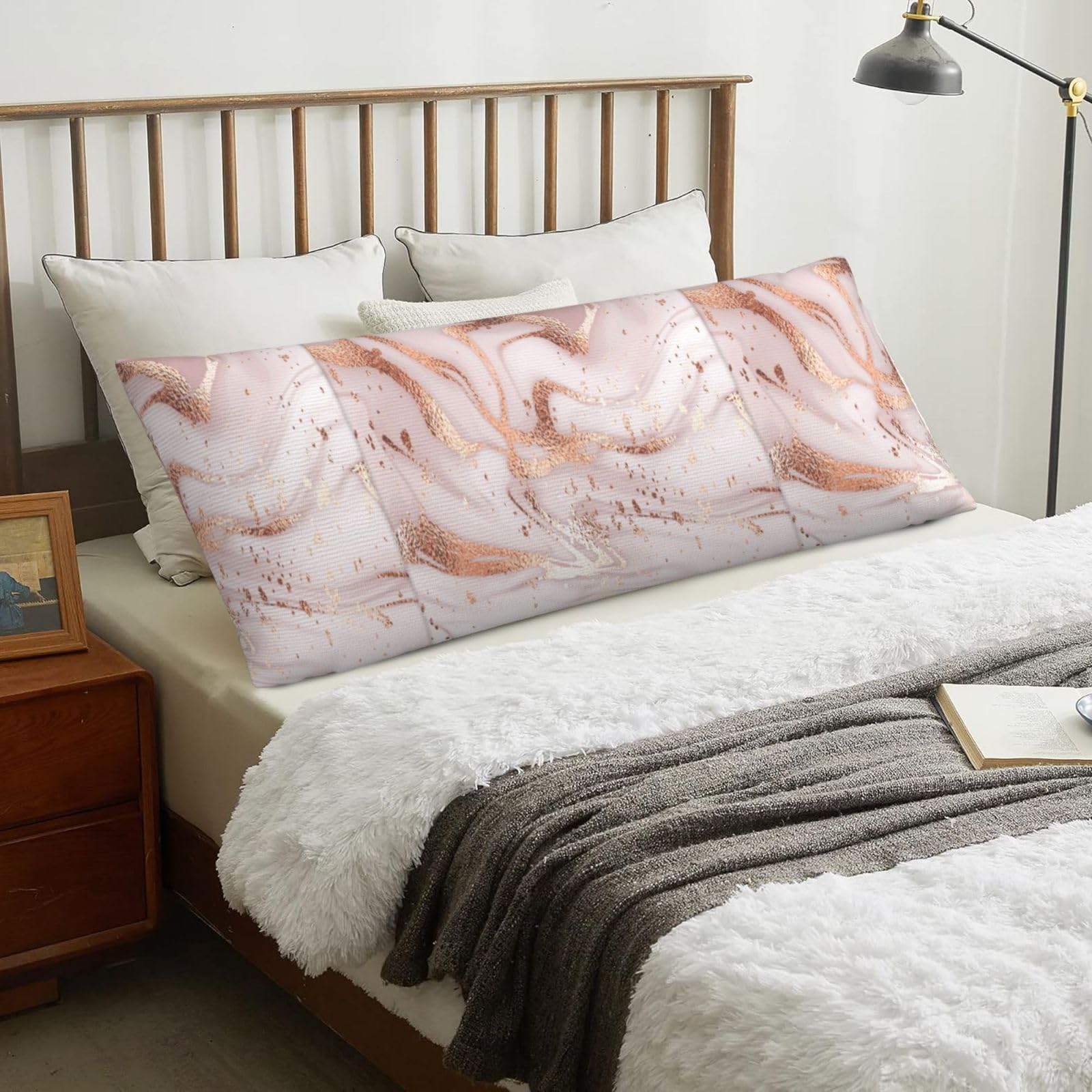 Liquid Abstract Marble With Rose Gold Glitter Splatter Texture, Body Pillow Cover with Zipper,Long Body Pillowcase 20 x 60 in