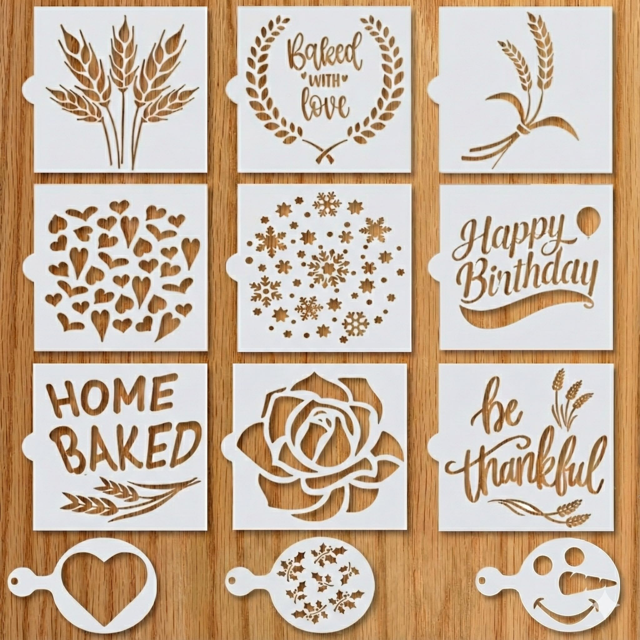 Artisan Bread Stencils | Bread, Cake, Pie, or Cookie Stencils (Set of 9) for Decorating Your Own Unique Design | Baking Stencil Set (5.5” by 5.5”) Includes Classic Wheat, Stars, Hearts & More