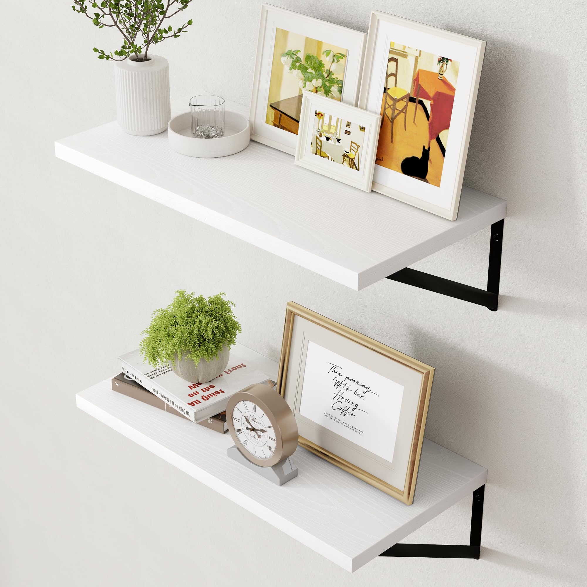 Axeman Floating Shelves for Wall White - 24 Inch Wide x 12 Inch Deep Wall Shelves Set of 2 - White Deep Wood Floating Shelves for Living Room Bedroom