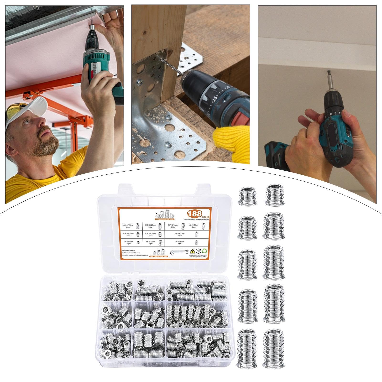 Fissaggio con Dadi Filettati,Kit di Dadi per Mobilio in Legno - Hardware Domestico, Set Di Fissaggio Con Esagonale Per Legno