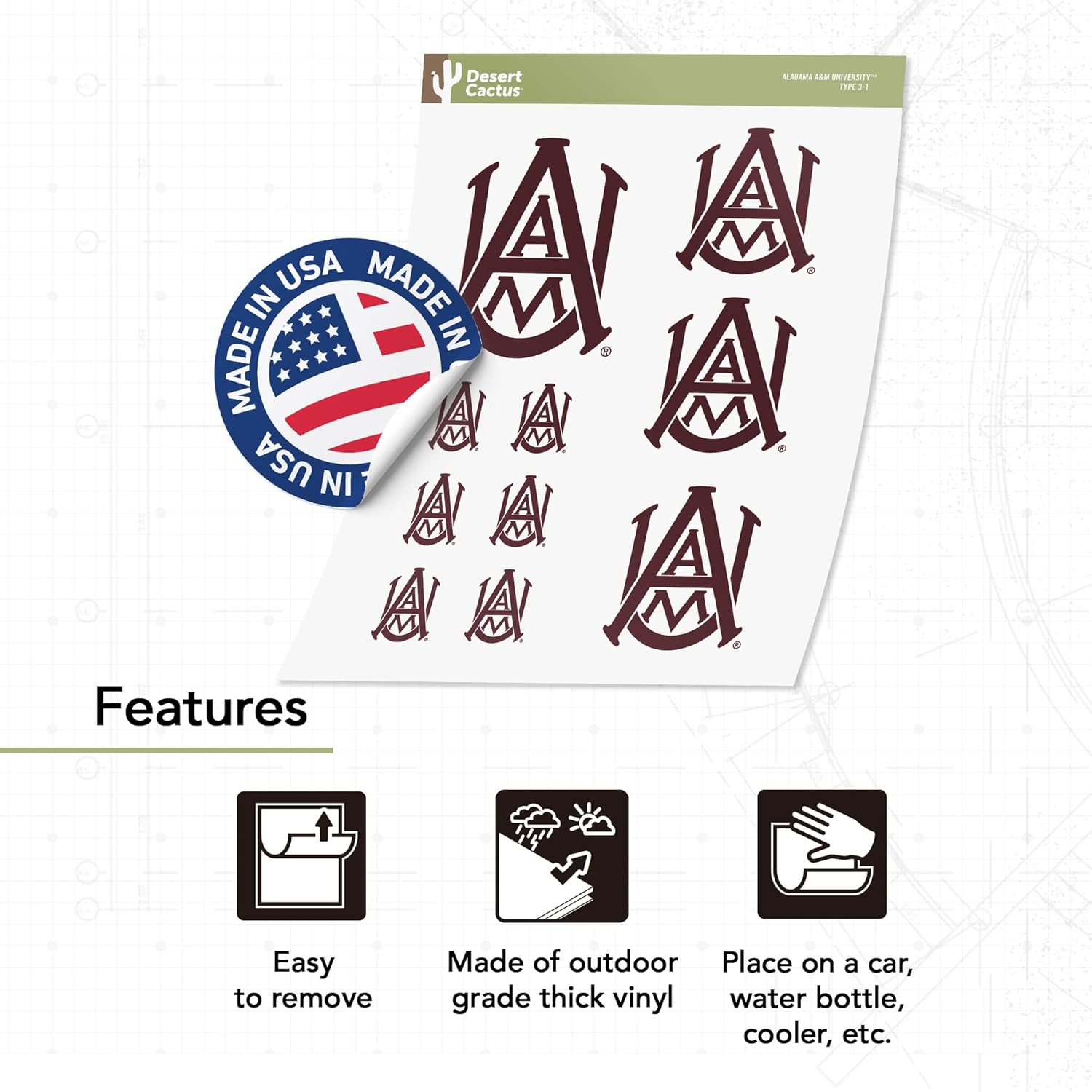 Desert Cactus Alabama A&M University Sticker Bulldogs AAMU Vinyl Decals Laptop Water Bottle Car Scrapbook T3 (Type 3-1) - Image 4