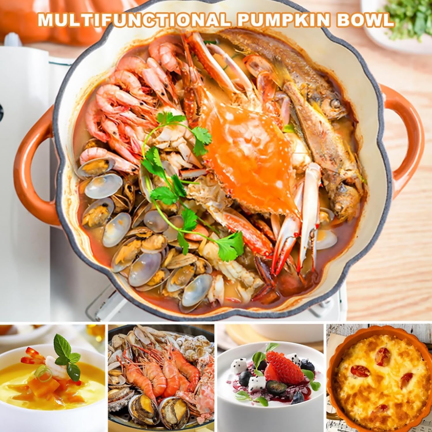Cocotte en fonte émaillée avec couvercle – Passe au four et à la cuisinière pour Halloween, Thanksgiving et automne 1,32 l