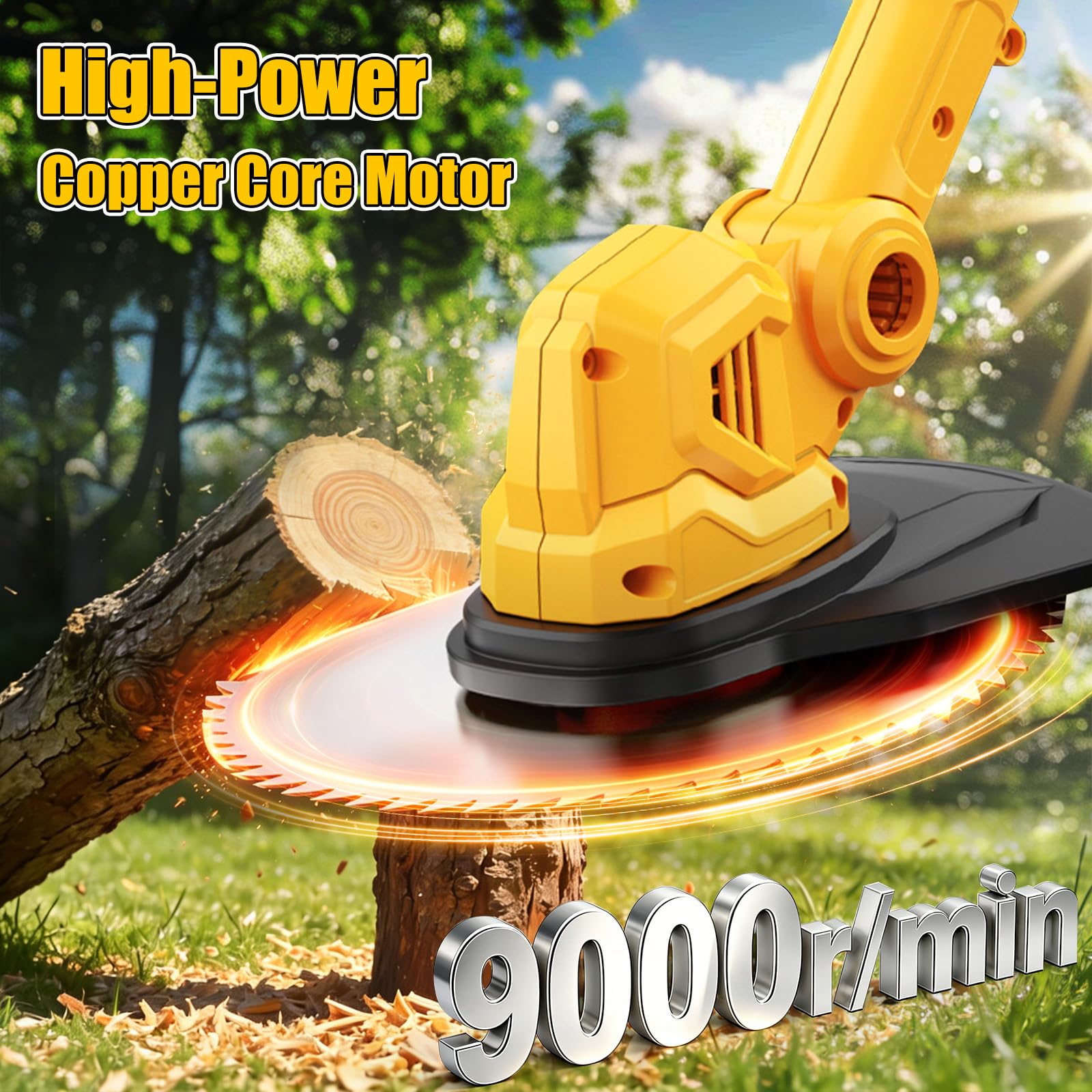 Desbrozadora con batería plegable con 2 baterías de 4000 mAh, 9000 rpm | Desbrozadora telescópica de 95 a 130 cm, con indicador digital de batería, mango ajustable y ángulo para jardín y césped