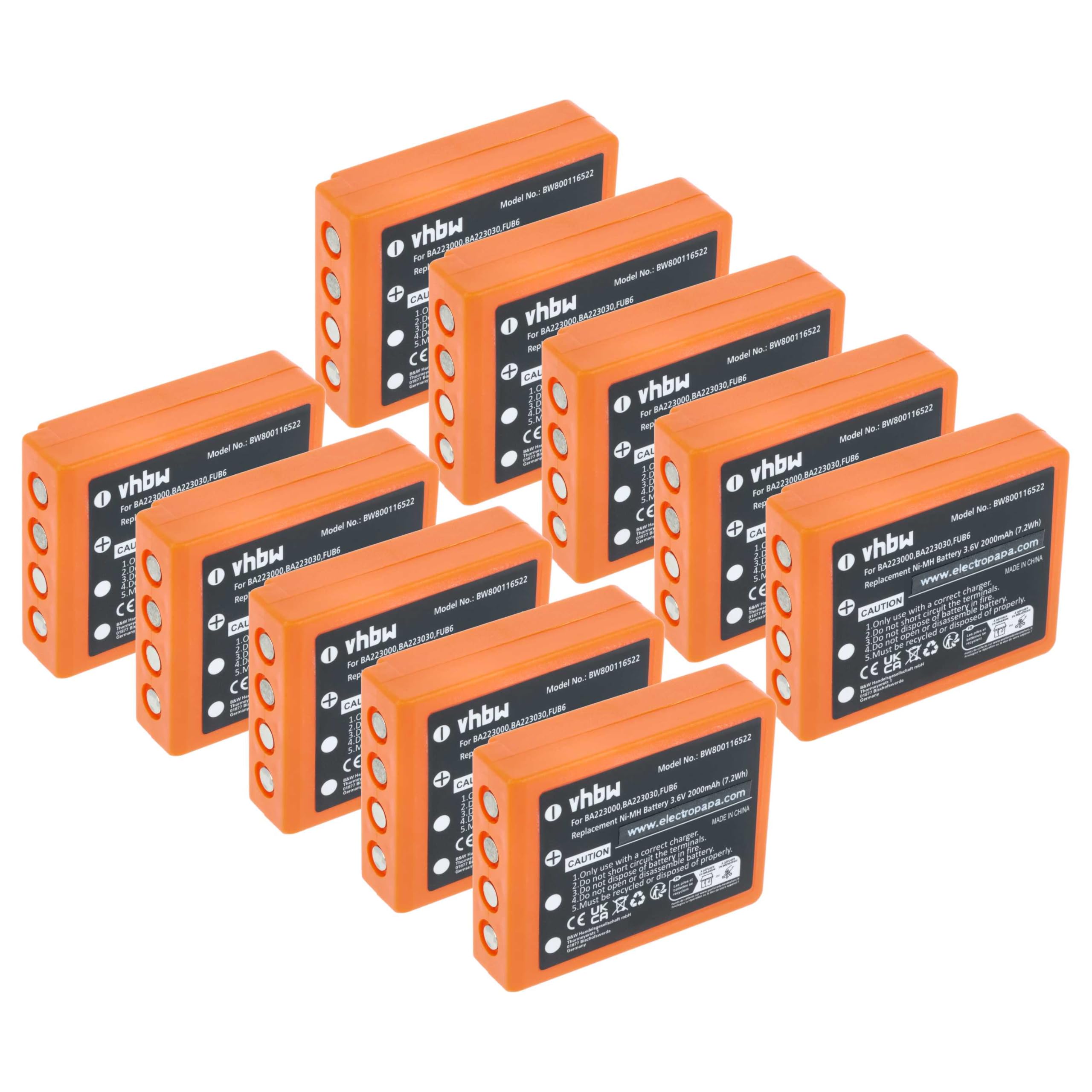 vhbw 10x Battery Replacement for HBC FBFUB09N, BA223031, BA223001, BA223000, BA223030 for Industrial Radio Remote Control (2000 mAh, 3.6 V, NiMH)