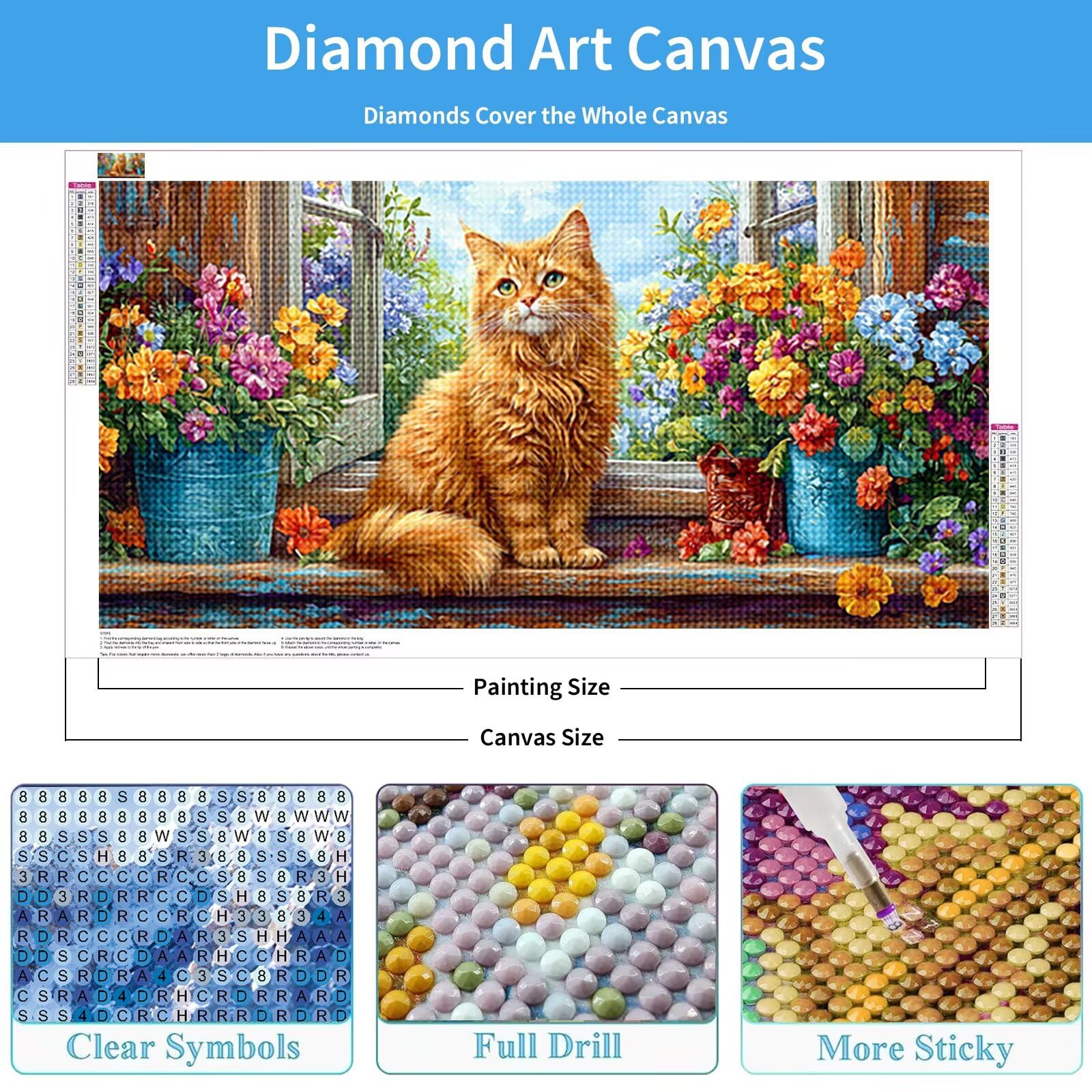 Diamond Painting Erwachsene Tier 100x50 cm, 5D Katze Diamond Art Set Q0-168