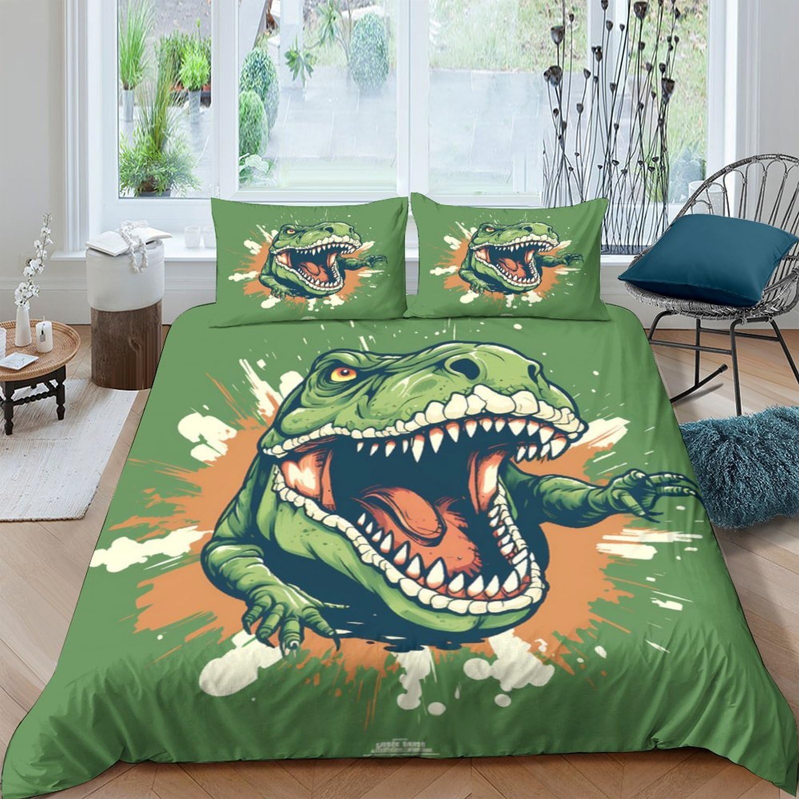 Ctjqhvkz Style-2 3D Printed Green Dinosaur Fitted Sheet Microfiber Soft Anti-Slip T-Rex Bed Cover For Bedroom Guestroom Easy Care Single（135X200cm）