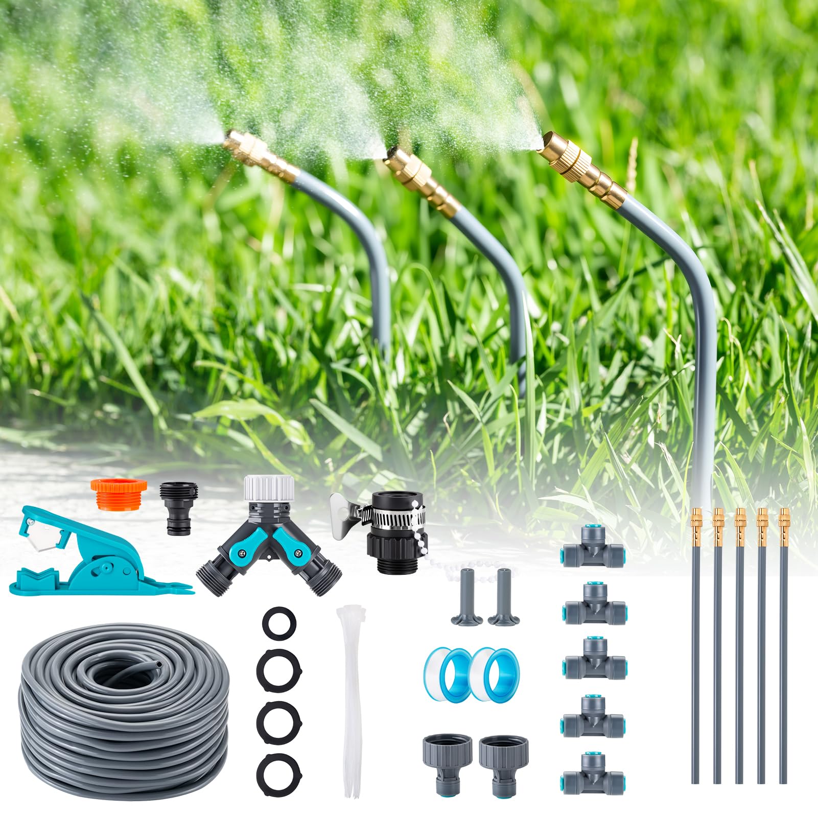 360° Automatisches Garten Bewässerungssystem, Tropfbewässerung mit Präziser Durchflussregelung, Sprinklersystem Kühlsystem für Gewächshaus, Hochbeet, Terrasse, Balkontopfpflanzen (5M)