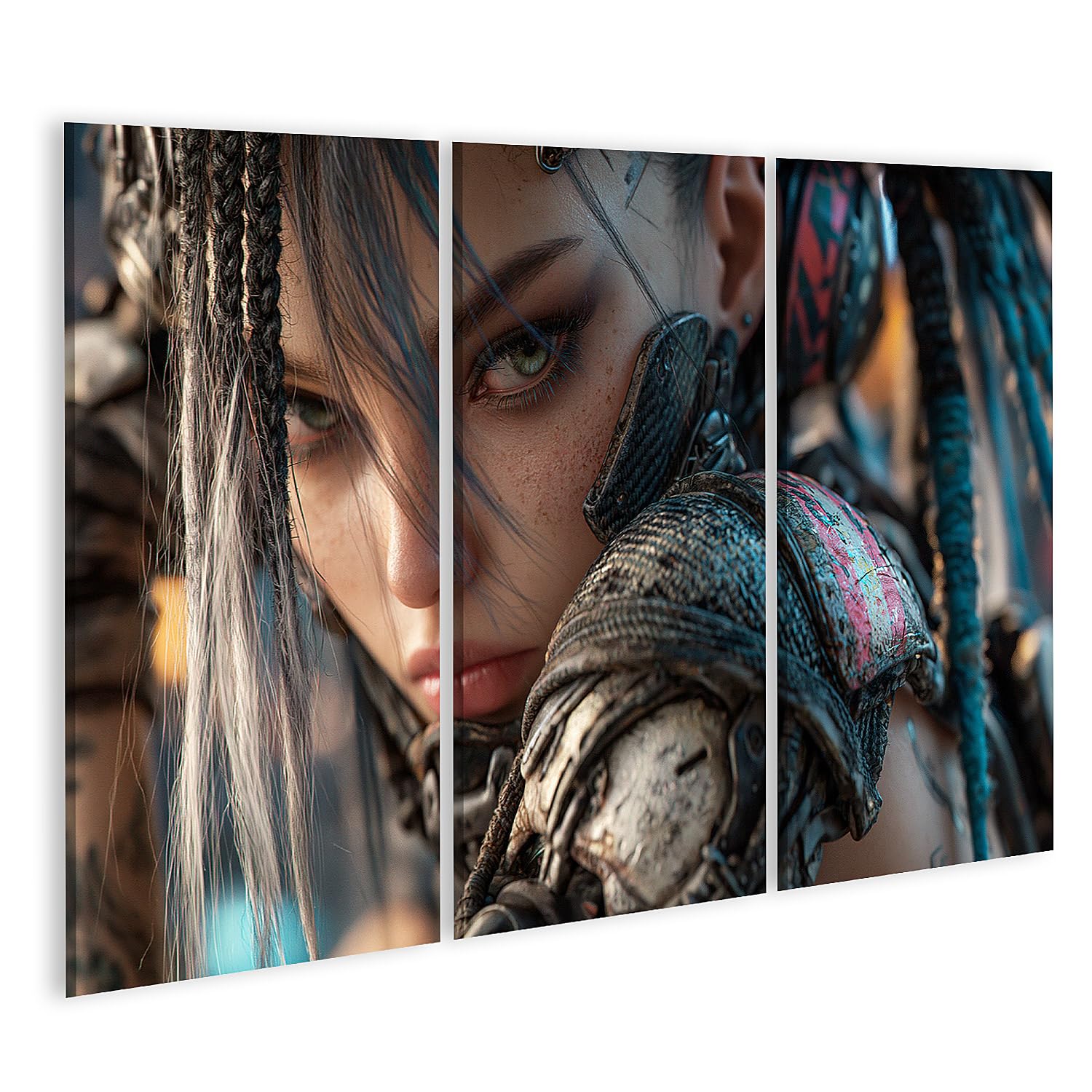 islandburner Quadro su tela Futuristico Cyberpunk Lady Murale soggiorno per gli appassionati di fantascienza – 3 pezzi