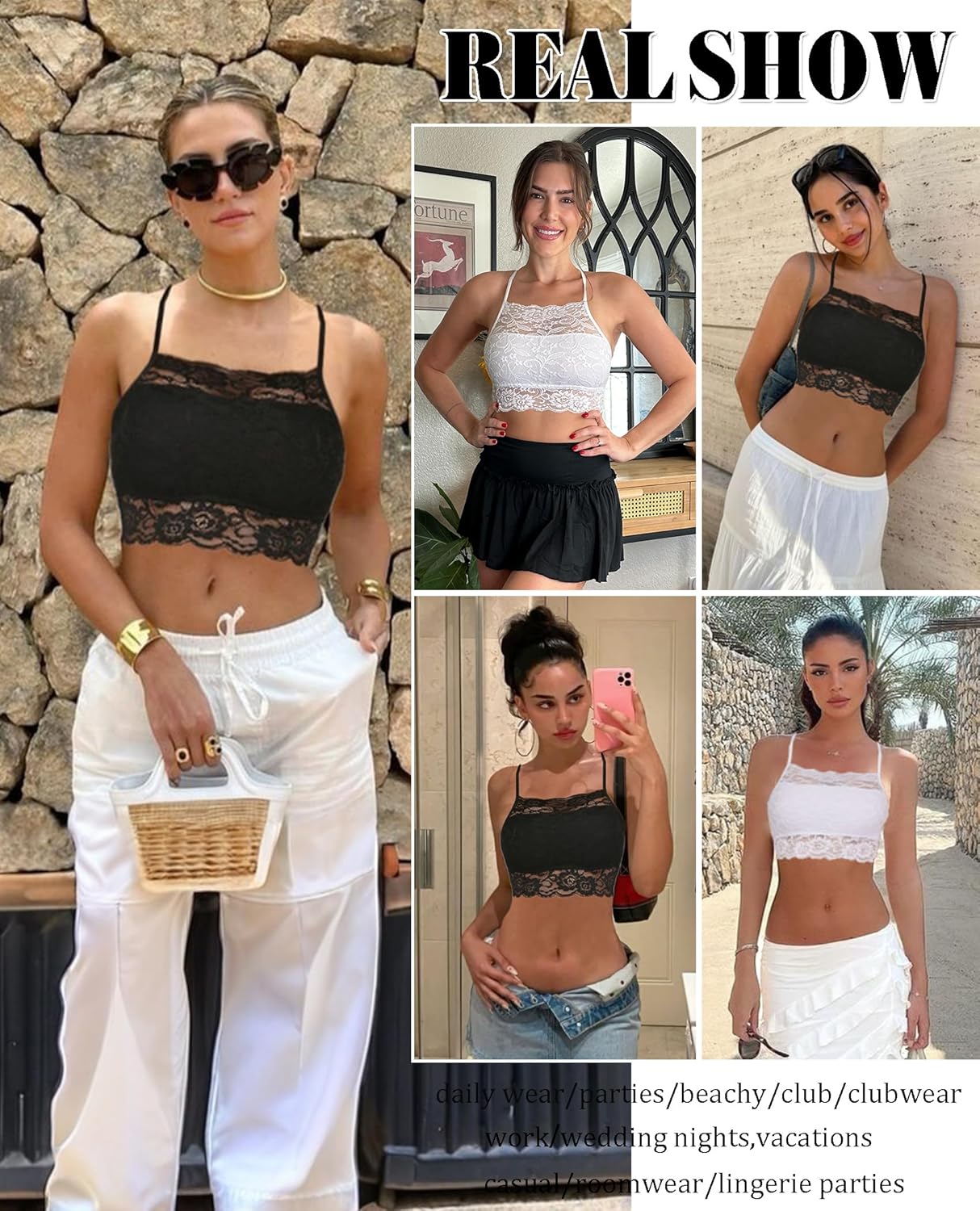 Avidlove Lace Bralette for Women High Neck Camisoles Racerback Double-Layered Crop Top