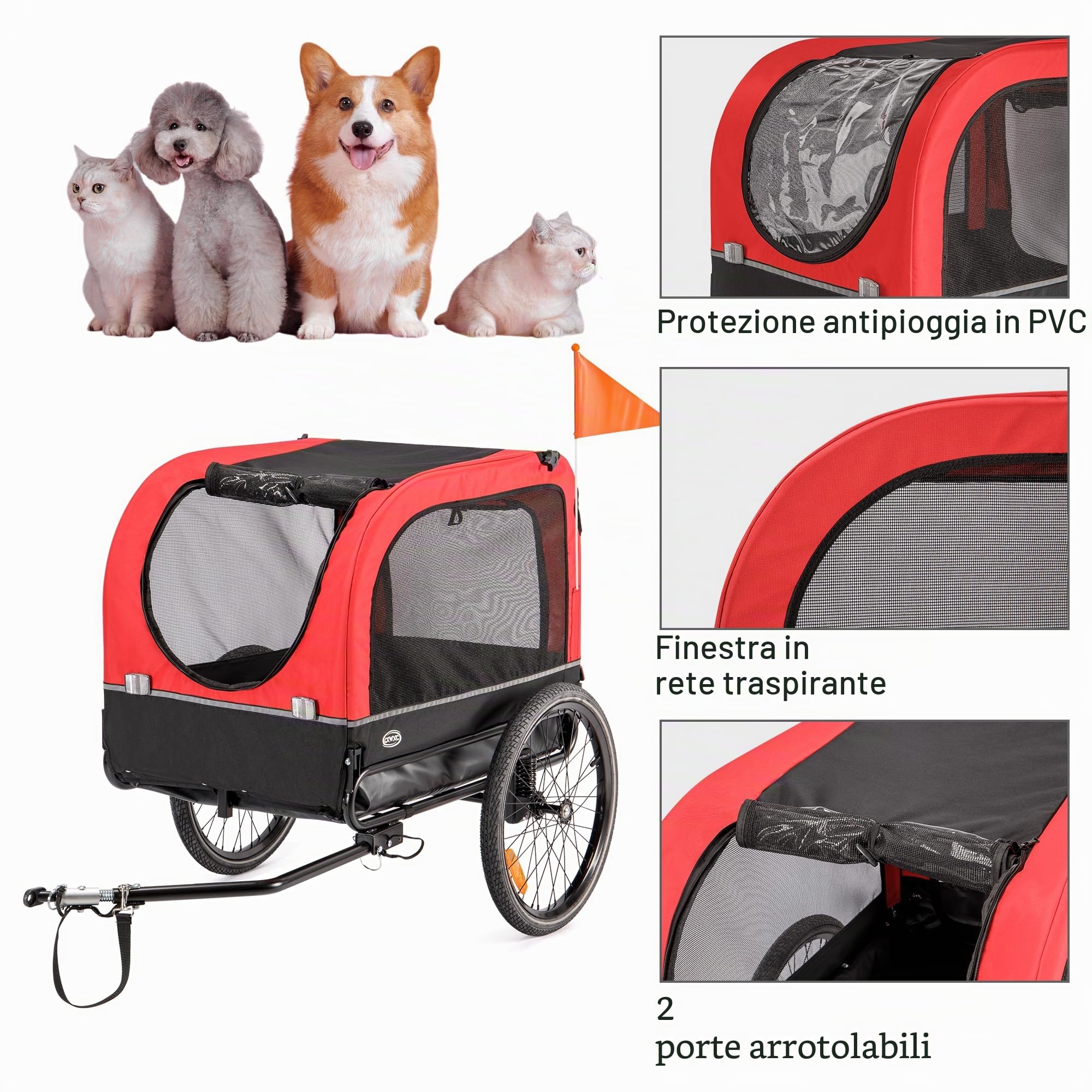 CXWXC Rimorchio della bicicletta per cani 2 in 1 Rimorchio della bicicletta per carrello del cane da jogger con ammortizzatore, rimorchio del cane Capacità massima di carico 40KG/88LBS (Rosso)