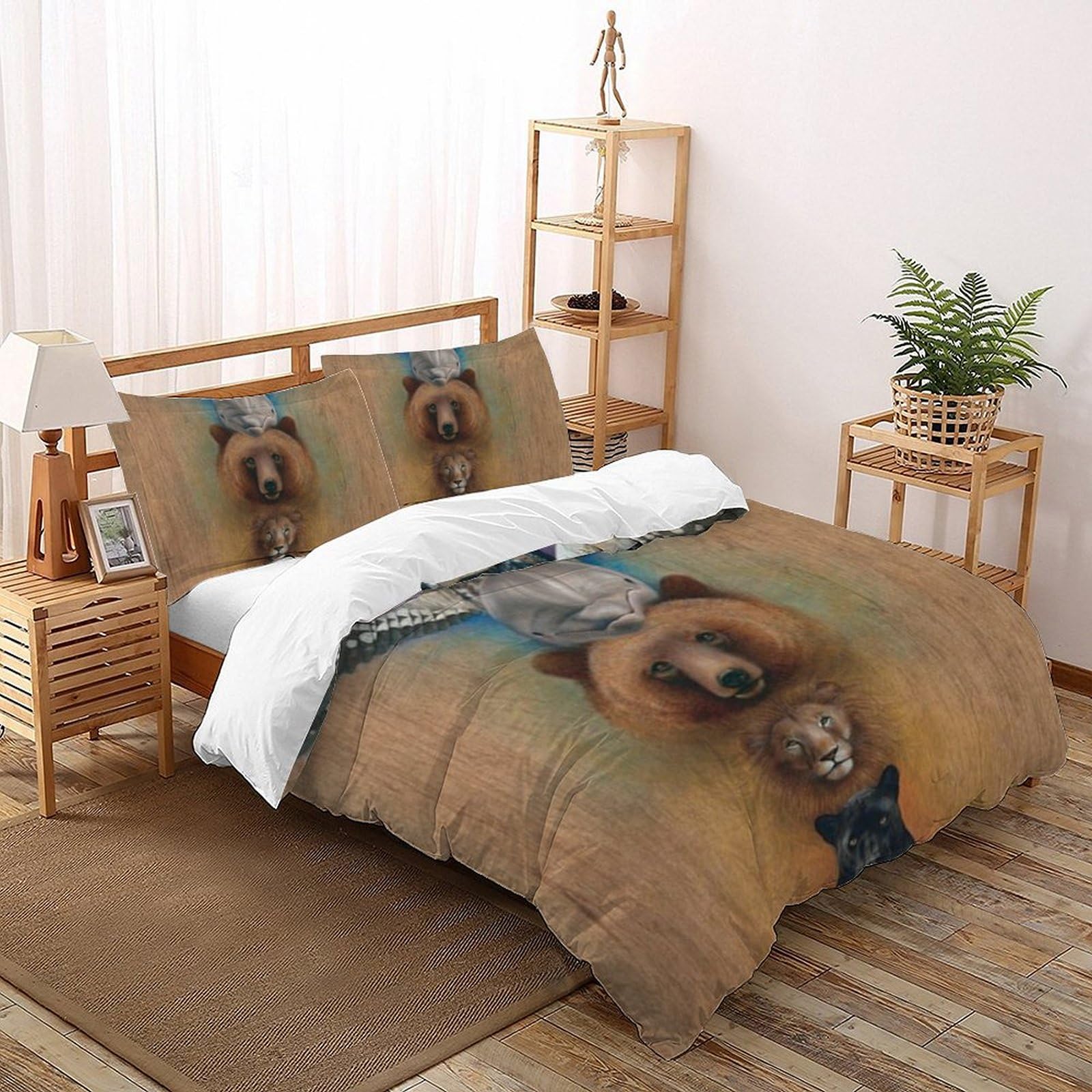 Linge de lit double 200x200cm animaux 3D pour grand lit enfant douillet
