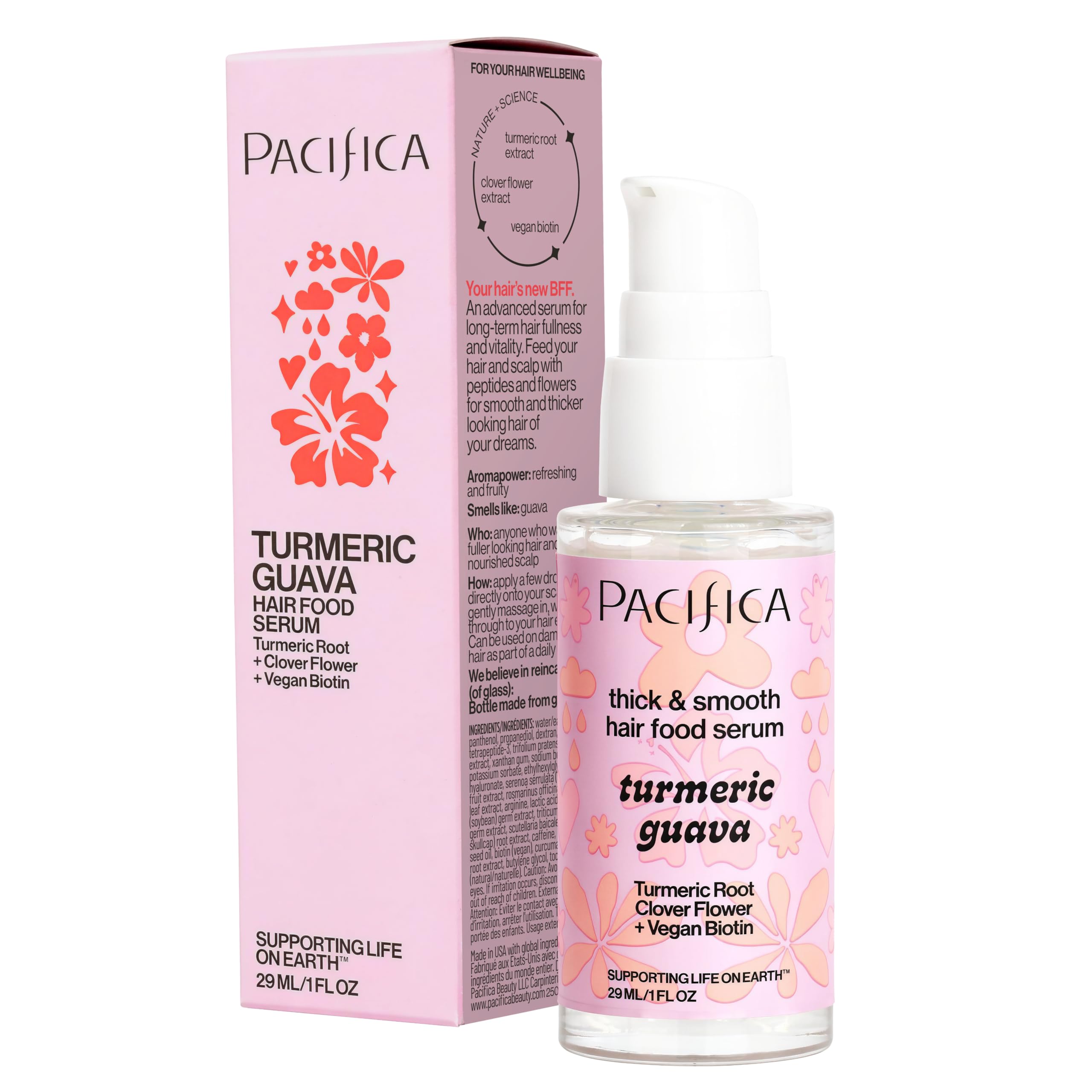 Pacifica Invisible Calming Hair Serum, Frizz Control & Hair Thickening Treatment - Turmeric & Guava Leave-In Scalp Serum with Peptides, Biotin & Caffeine 1 fl oz, Vegan & Cruelty-Free