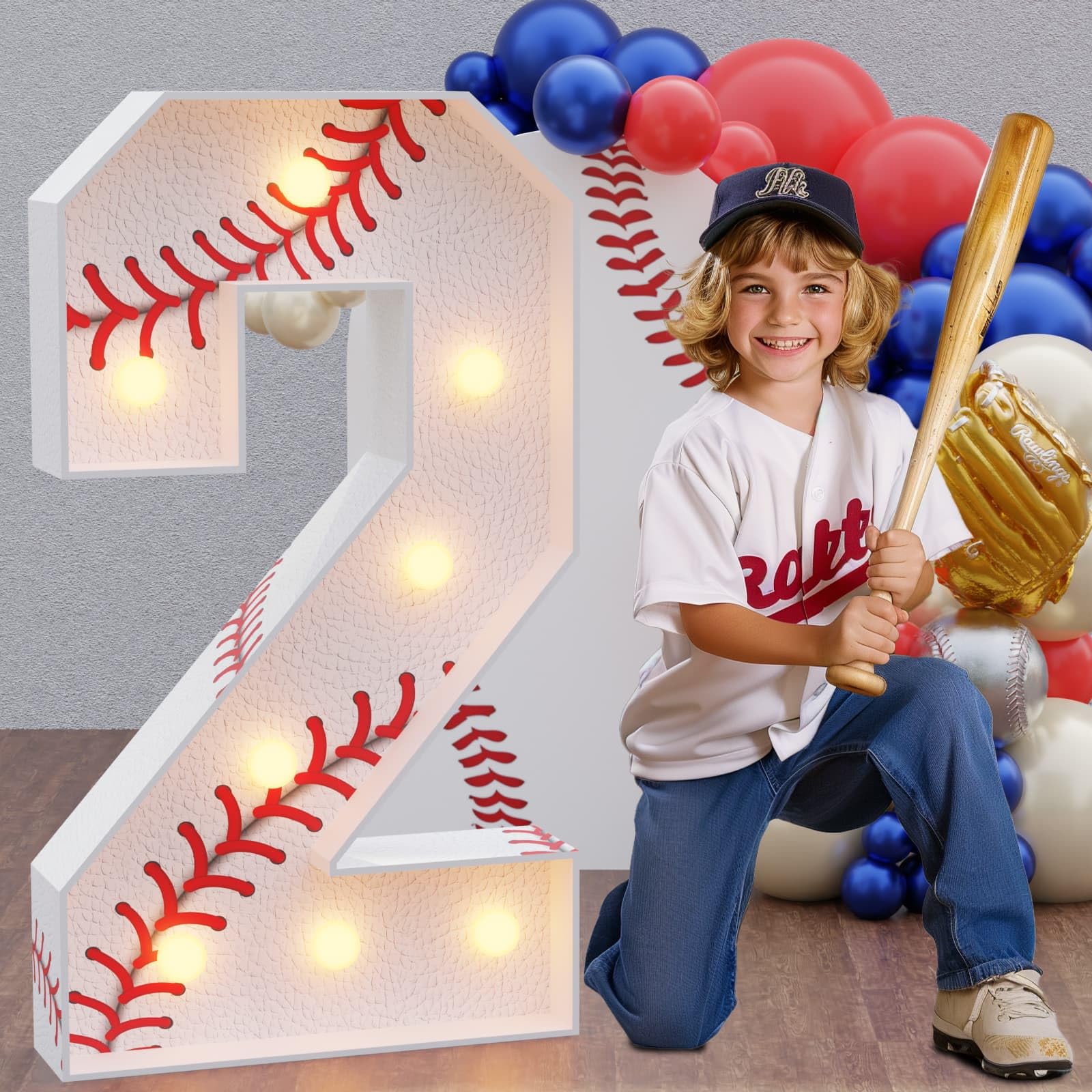 Imprsv Baseball Birthday Decorations, 3ft Marquee Numbers 2 Party Decor
