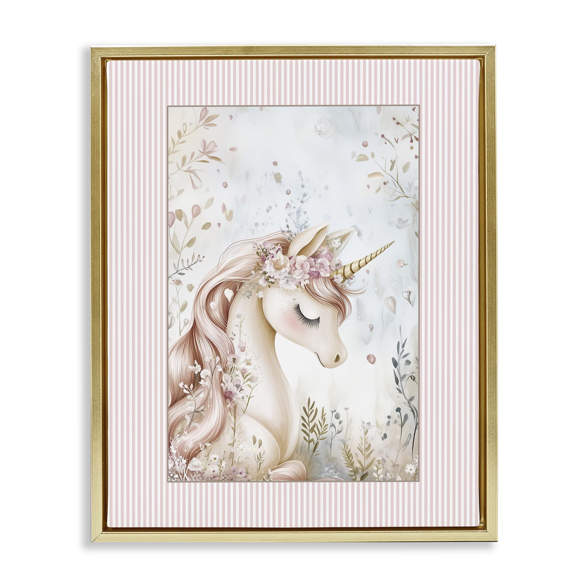 Stupell Industries Metallic Gold (Matte) Enchanted Dreams Unicorn Nursery, 24 X 30 Inch Canvas In Floater Frame