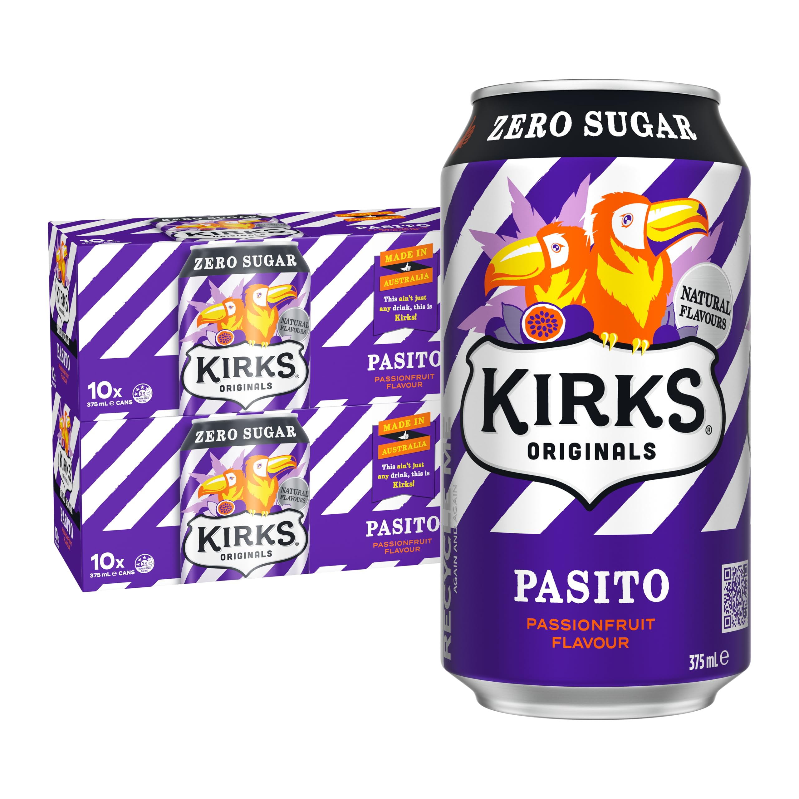 Kirks Pasito Zero Sugar Soft Drink Multipack Cans 20 x 375mL