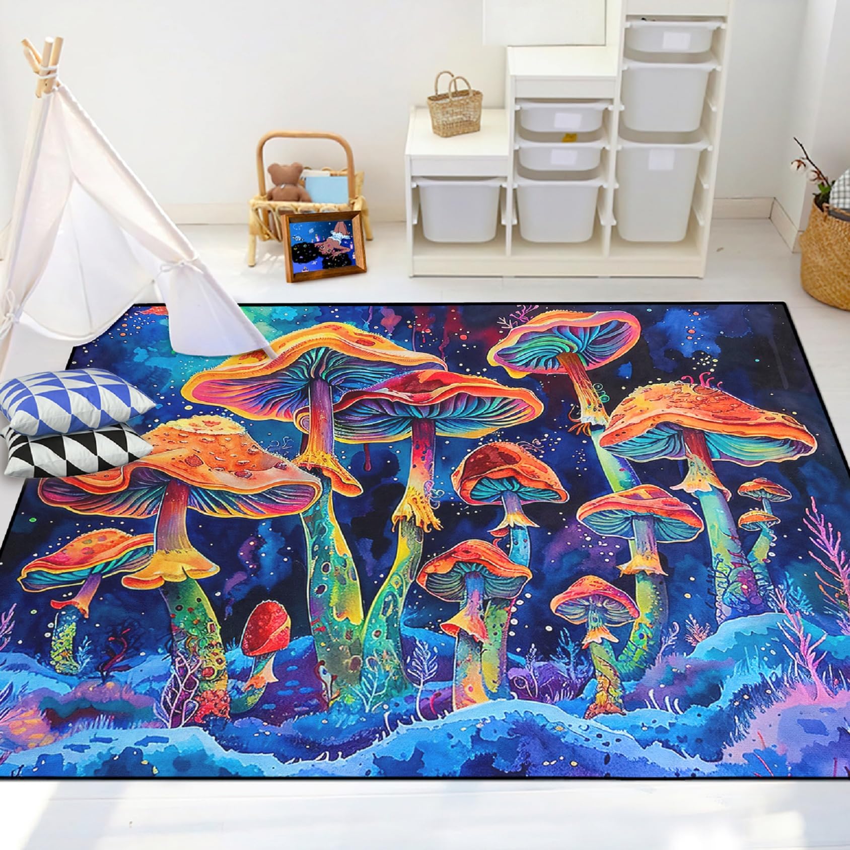 Jiospet Mushroom Rug - Mushroom Rugs for Bedroom Cartoon Carpet for Kids Room Dinging Living Room Floor Mat with Cute Printed, 2.5x4 Feet