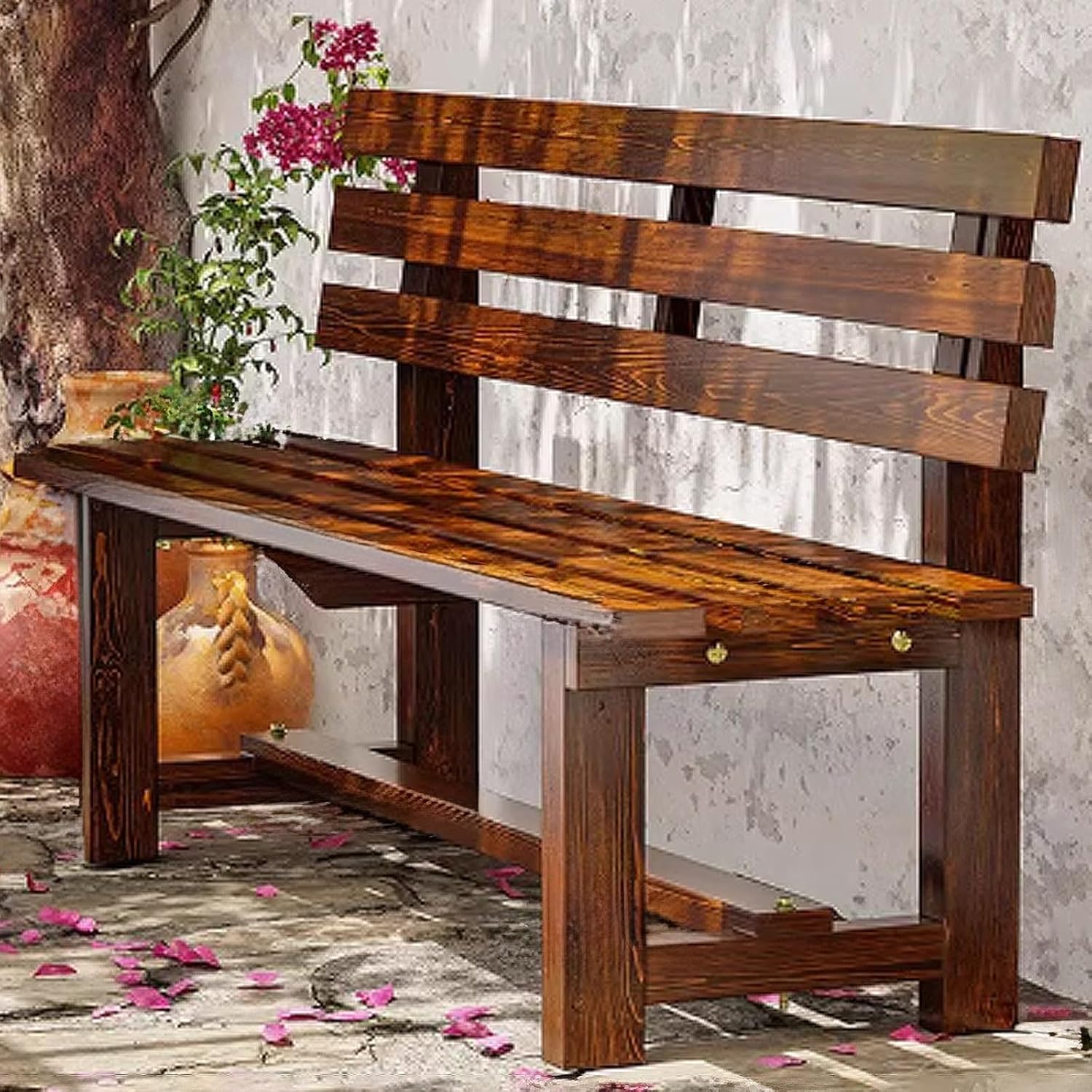 Wood Porch Bench, Garden Bench, Park Benches, Patio Bench, Outdoor Seating Furniture Lounge Easy Installation for Backyard, Sunroom, Entryway(Brown,120x38x79cm)