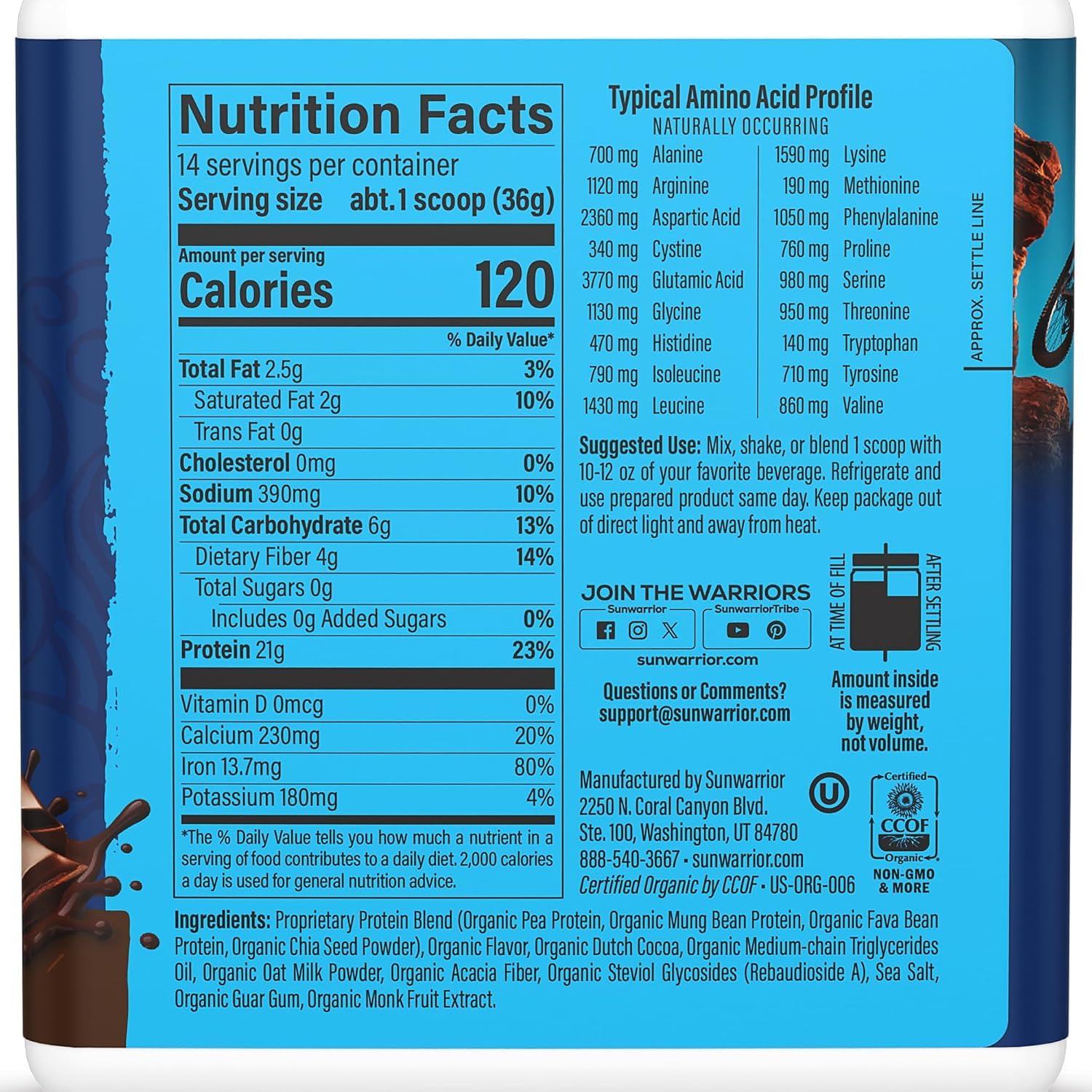 Sunwarrior Warrior Blend Performance Vegan Protein, Chocolate, 17.76 oz — Amazon image 2