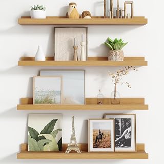 FLYJOE Floating Picture Ledge Shelves for Wall Set of 4, 24 Inch Wall Shelves with Lip Long Large Nursery Book Shelf for Toys Storage Kids Bookshelf Wall Mounted Living Room Bedroom Decor Frames