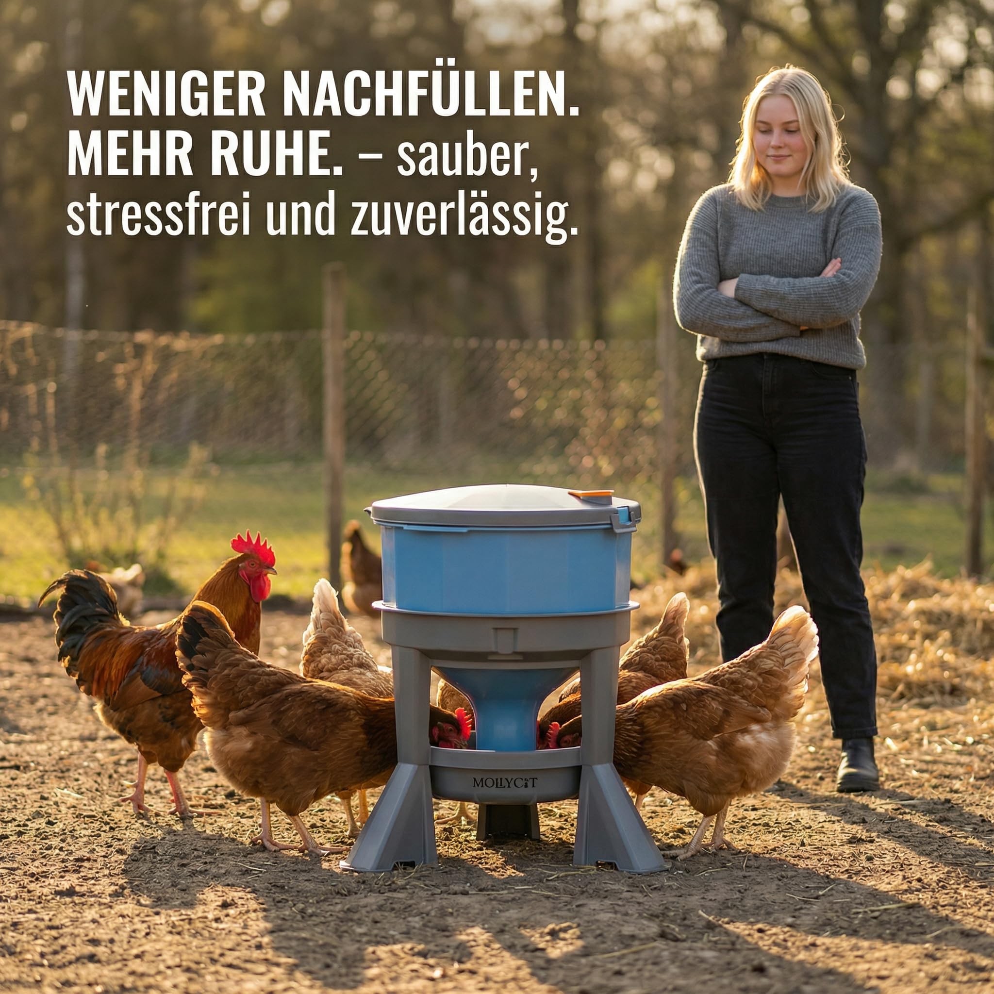 Bebedero para pollo de 25 l, sin BPA y resistente a los rayos UV, con nivel de agua ajustable | Bebedero para aves de corral, gallinas, gran orificio de llenado, fácil de llenar, fabricado en la UE