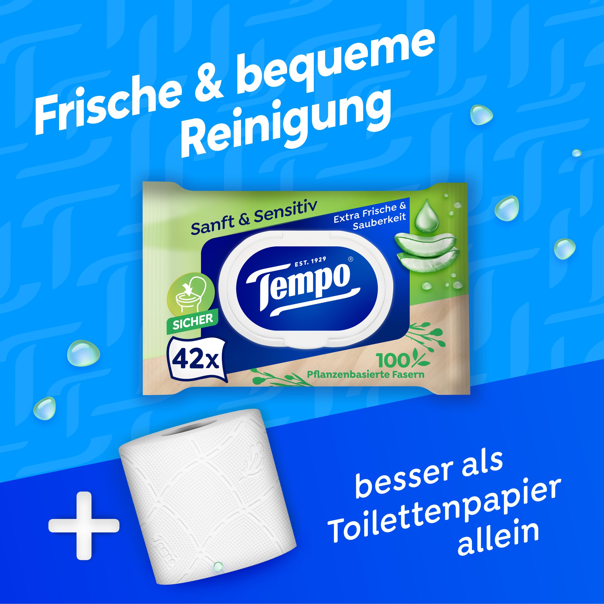 Tempo Wilgotne chusteczki toaletowe "Sanft & Sensitiv" – duży pakiet – 16 opakowań po 42 chusteczek – z naturalnym aloesem – wilgotny papier toaletowy, testowany dermatologicznie i neutralne pH