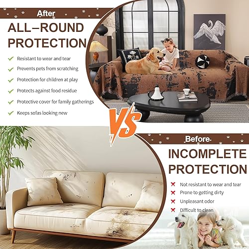 Miniatura 127 de HANDONTIME fundas de sofá beige para sofá, fundas boho de jacquard y corduroy para perros, funda de sofá de felpilla para perros, protector suave